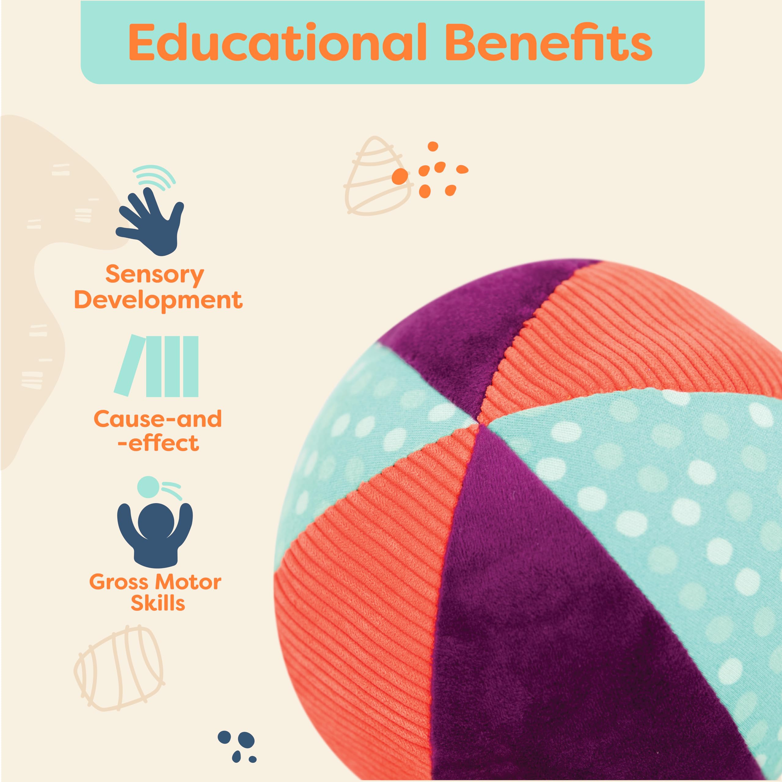 B. toys Make it Chime Fabric Ball - Sensory Toy for Babies with Textures, Colors & Bell 9