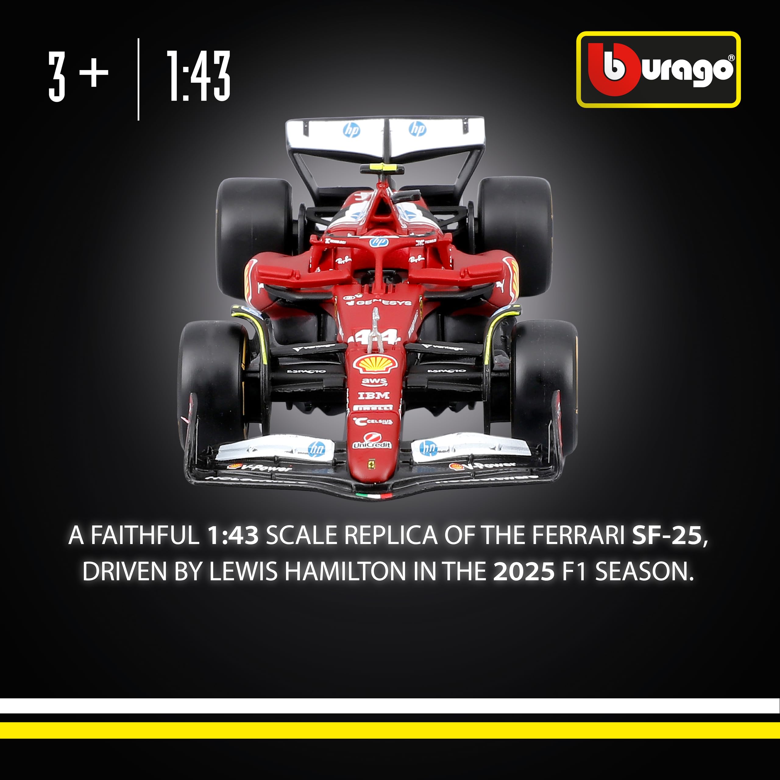 Bburago Ferrari SF-25 F1 2025 #44 Hamilton 1:43 Scale Diecast Model Car