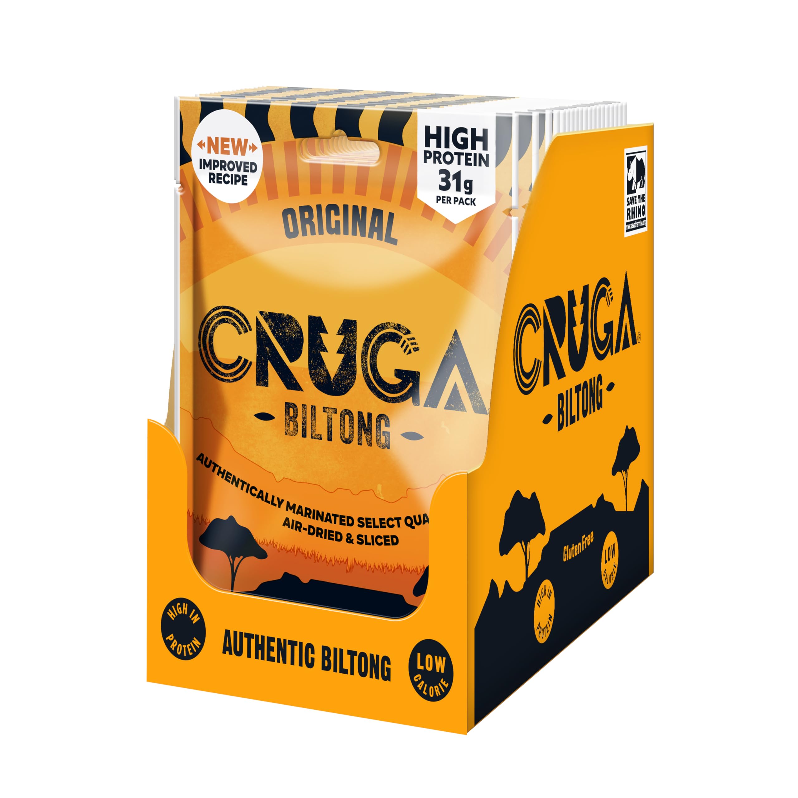 Cruga Original Beef Biltong - High Protein, Gluten Free, Low Sugar Snack | 60g