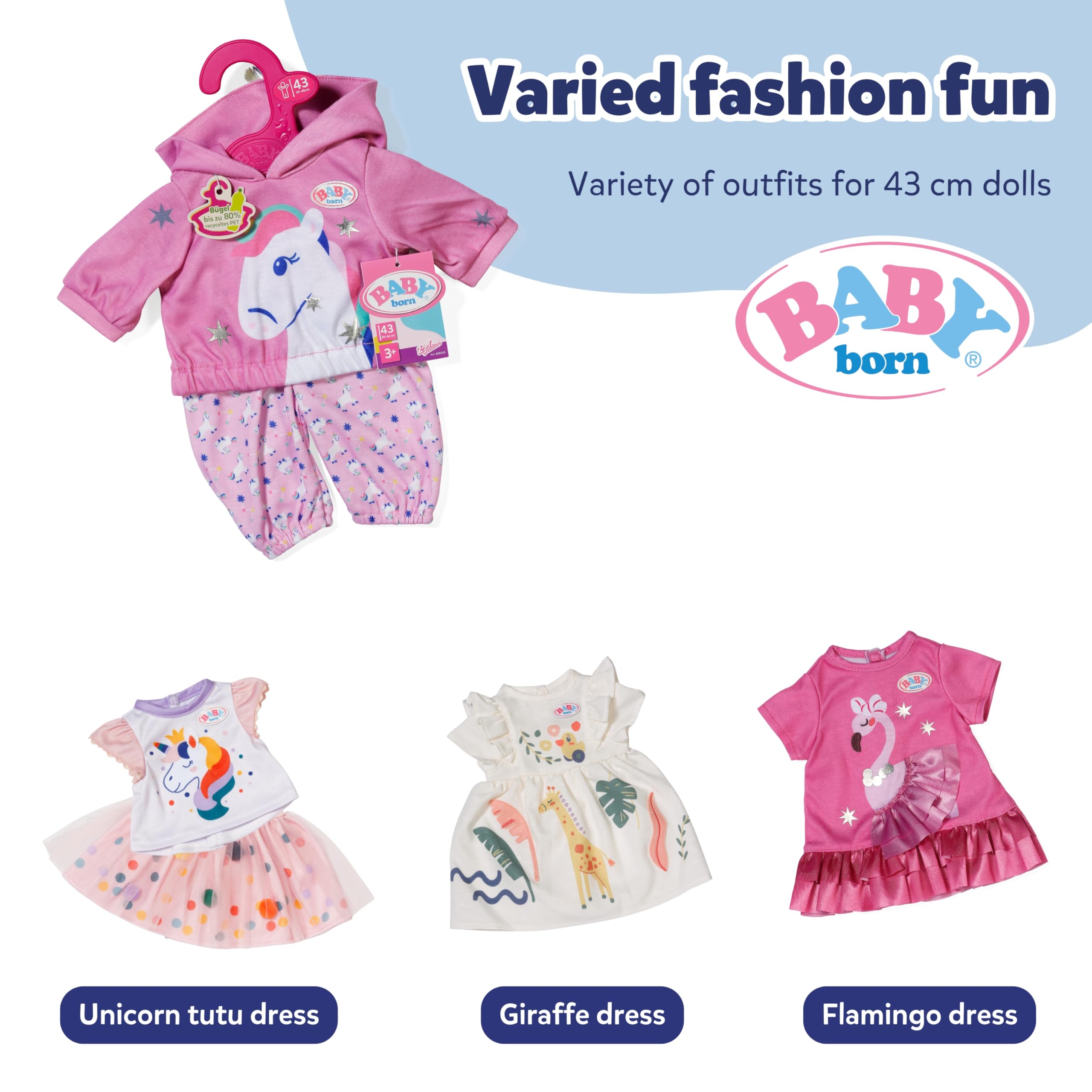 BABY born Unicorn Jogging Suit Outfit - Doll Clothes for 43cm Dolls - Ages 3+ 6