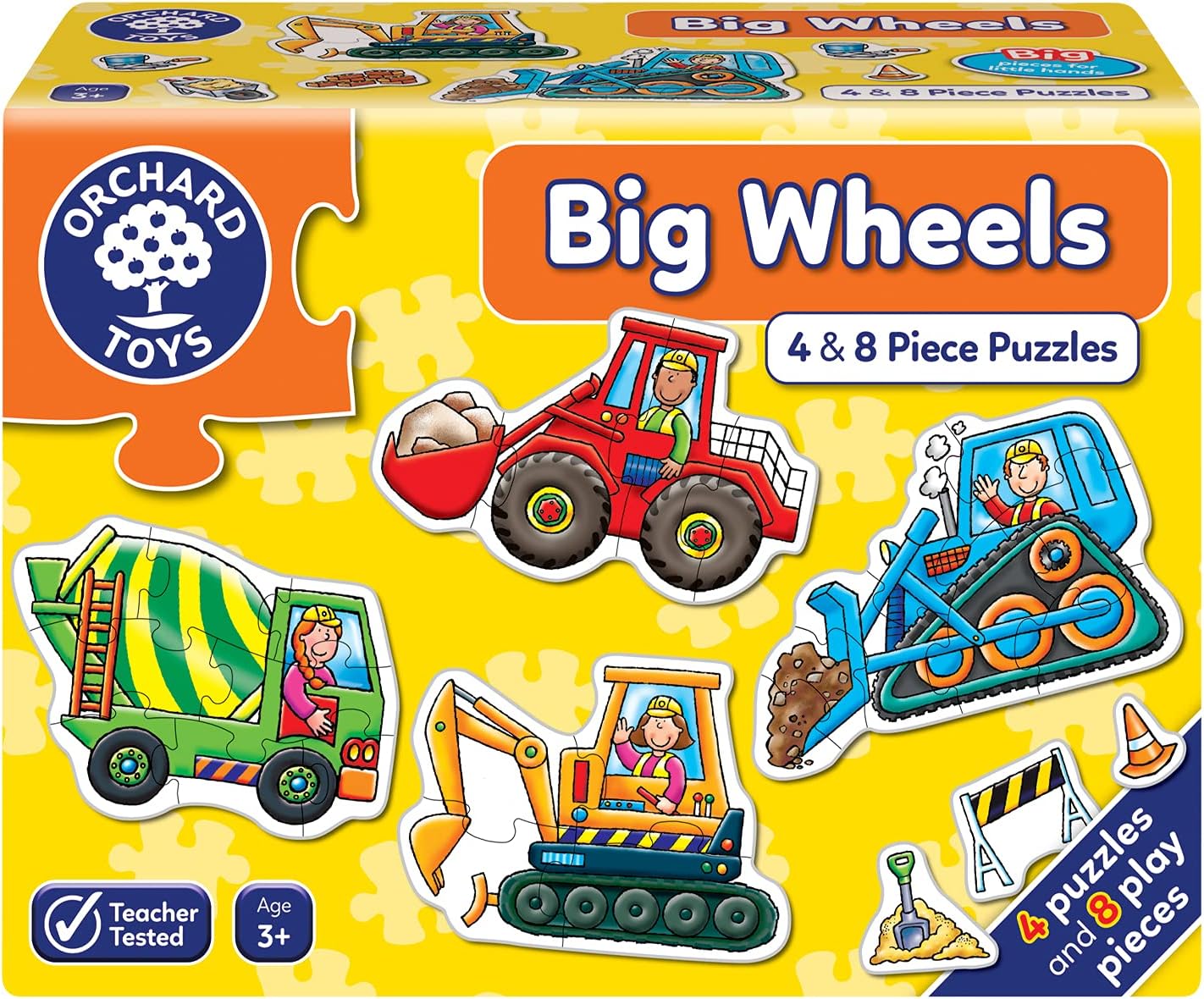Orchard Toys Big Wheels Jigsaw Puzzle - 4 & 8-Piece Vehicle Puzzles for Toddlers
