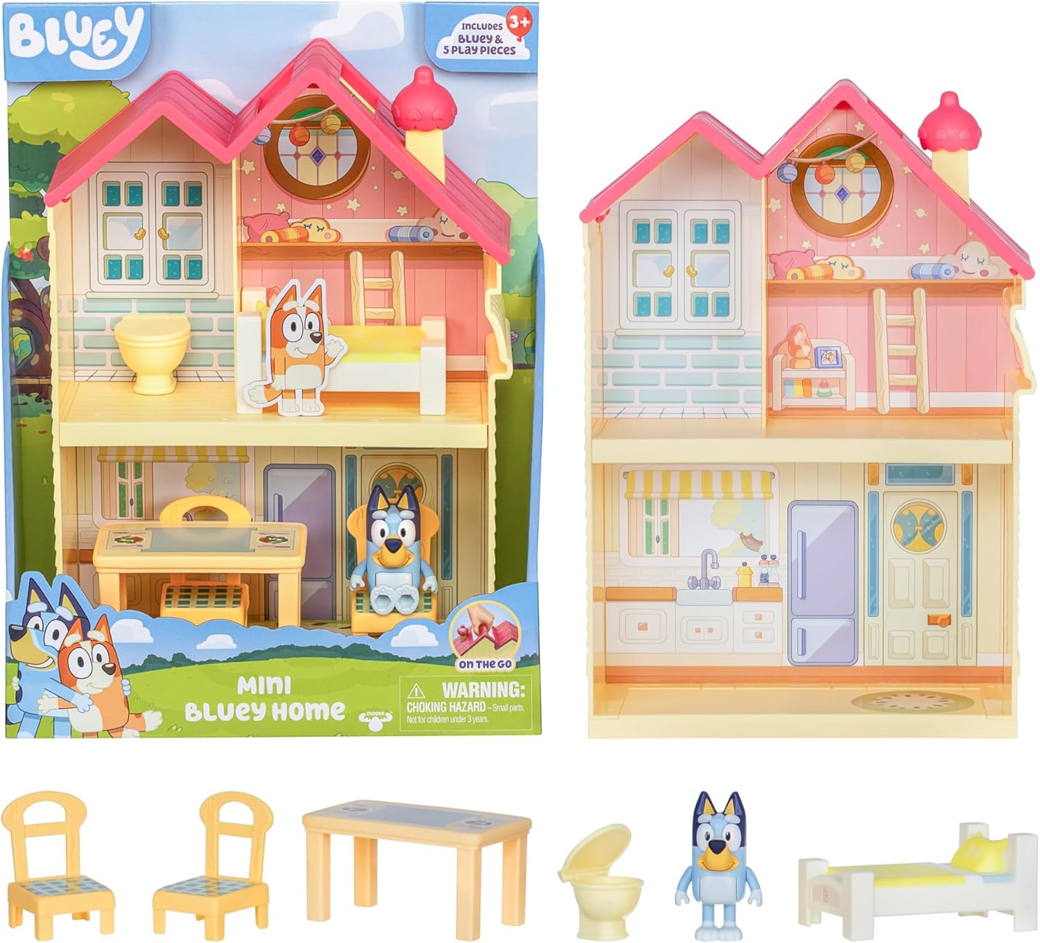Mini Bluey Home Playset - Compact House with Carry Handle & 3 Rooms