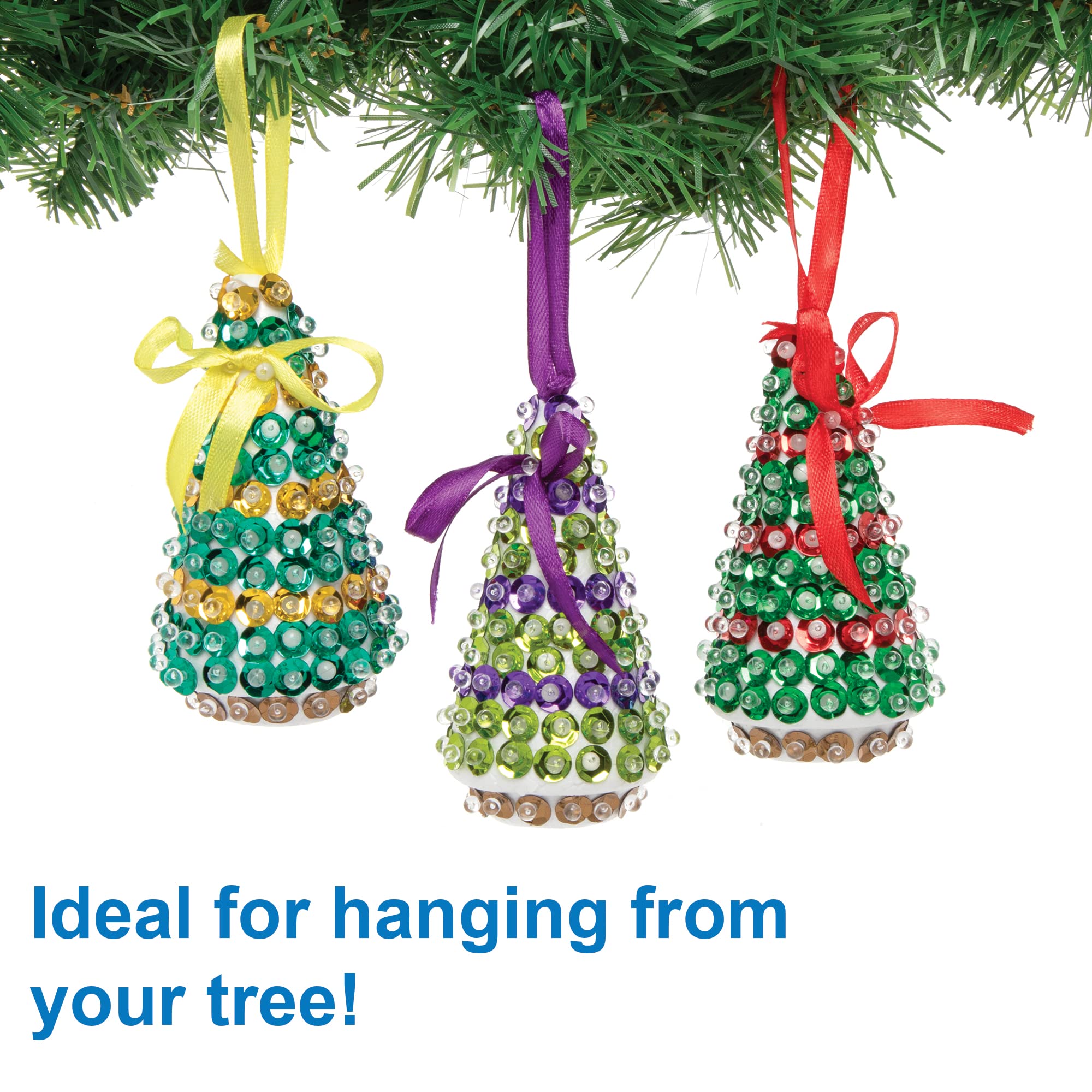 Baker Ross Christmas Tree Sequin Decoration Kits – Pack of 3, Make Your Own Craft Activity 10