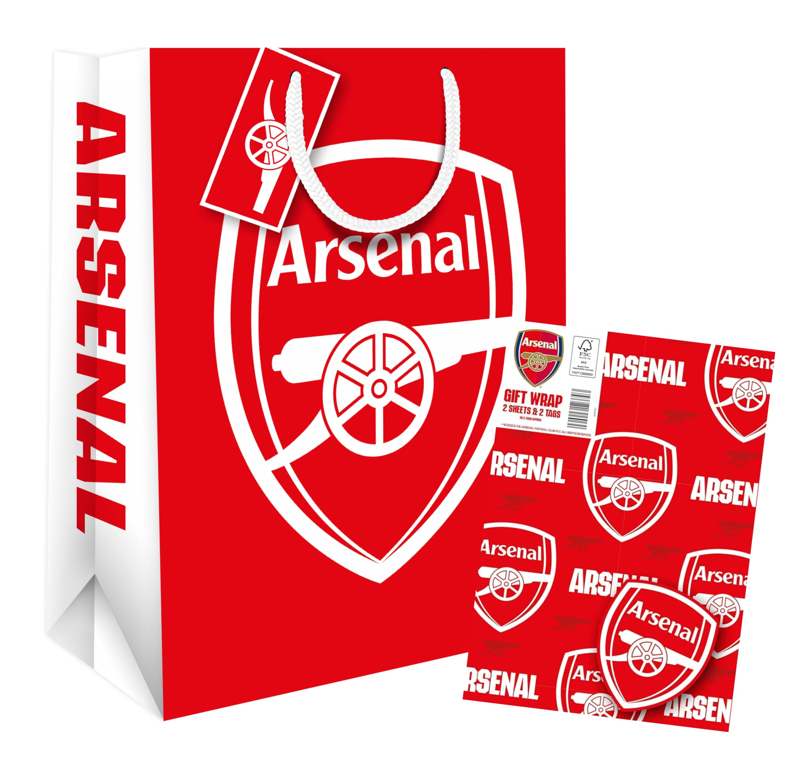 Danilo Promotions LTD Arsenal Gift Bag & Wrapping Paper Bundle - 1 Bag, 2 Sheets, 2 Tags | Red 1