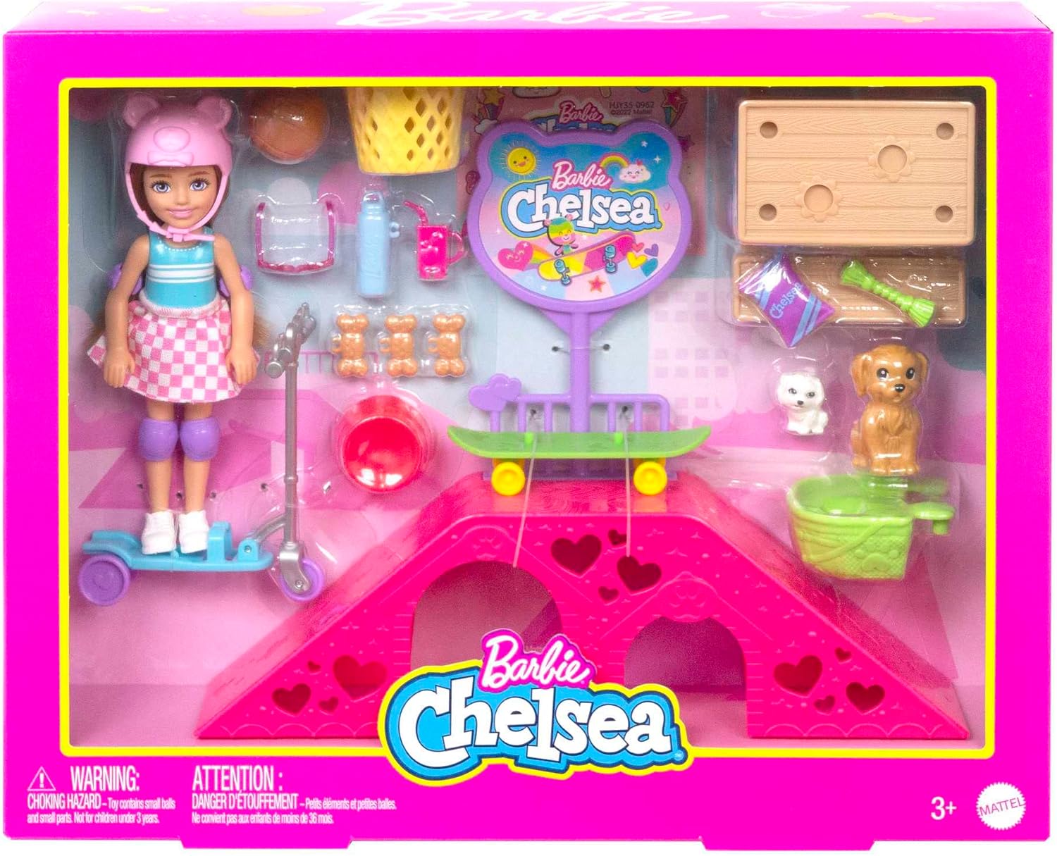 Barbie Chelsea Doll Skatepark Playset with 2 Puppies, Scooter & Skateboard - Ages 3+ 7
