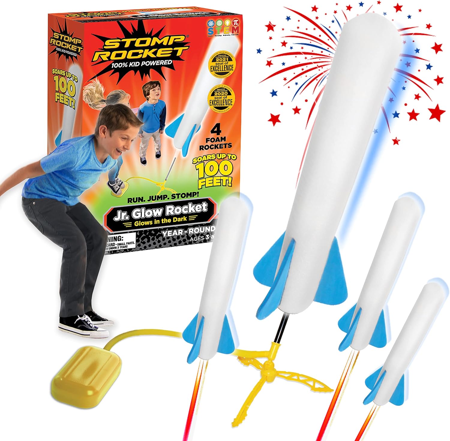 Stomp Rocket 20005 Junior Glow - Glow-in-the-Dark Foam Rockets for Kids Ages 3+
