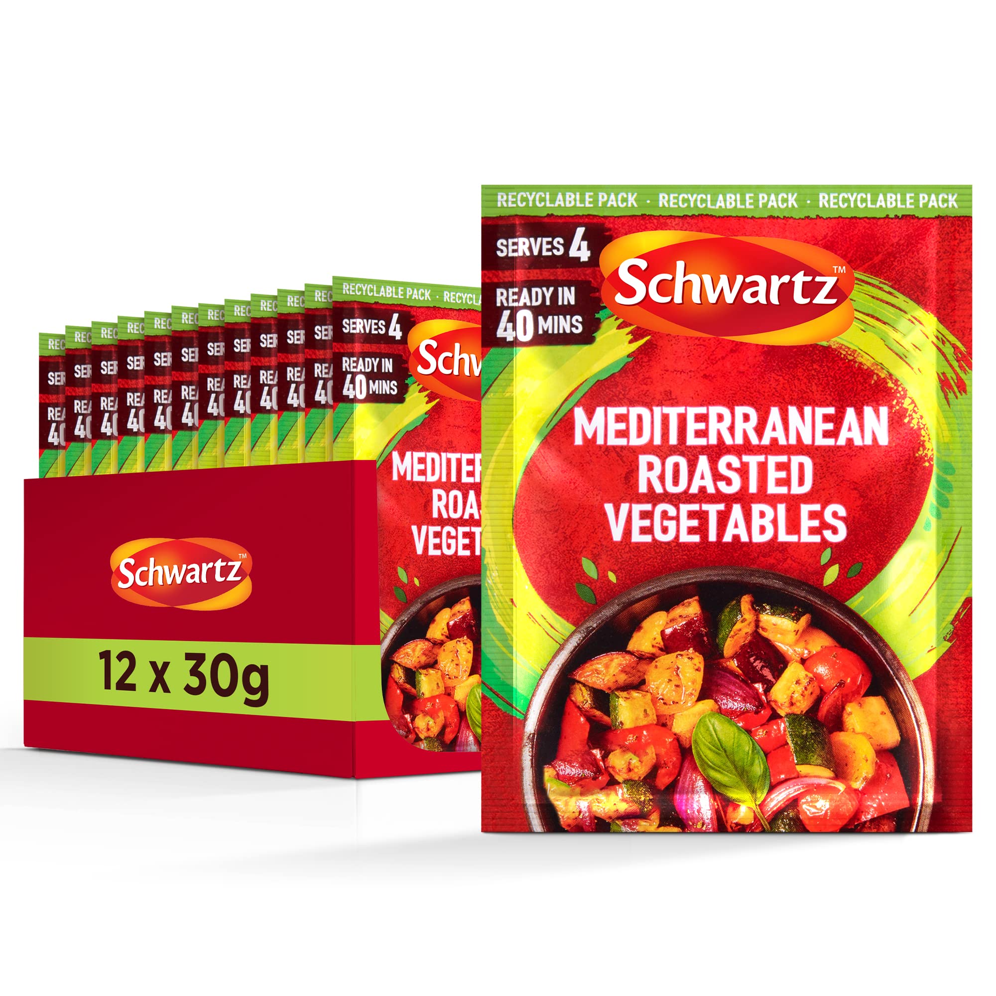 Schwartz Mediterranean Roasted Vegetables Recipe Mix - Chargrill Flavour | Garlic, Basil & Parsley | Vegetarian | 30g Pack of 12