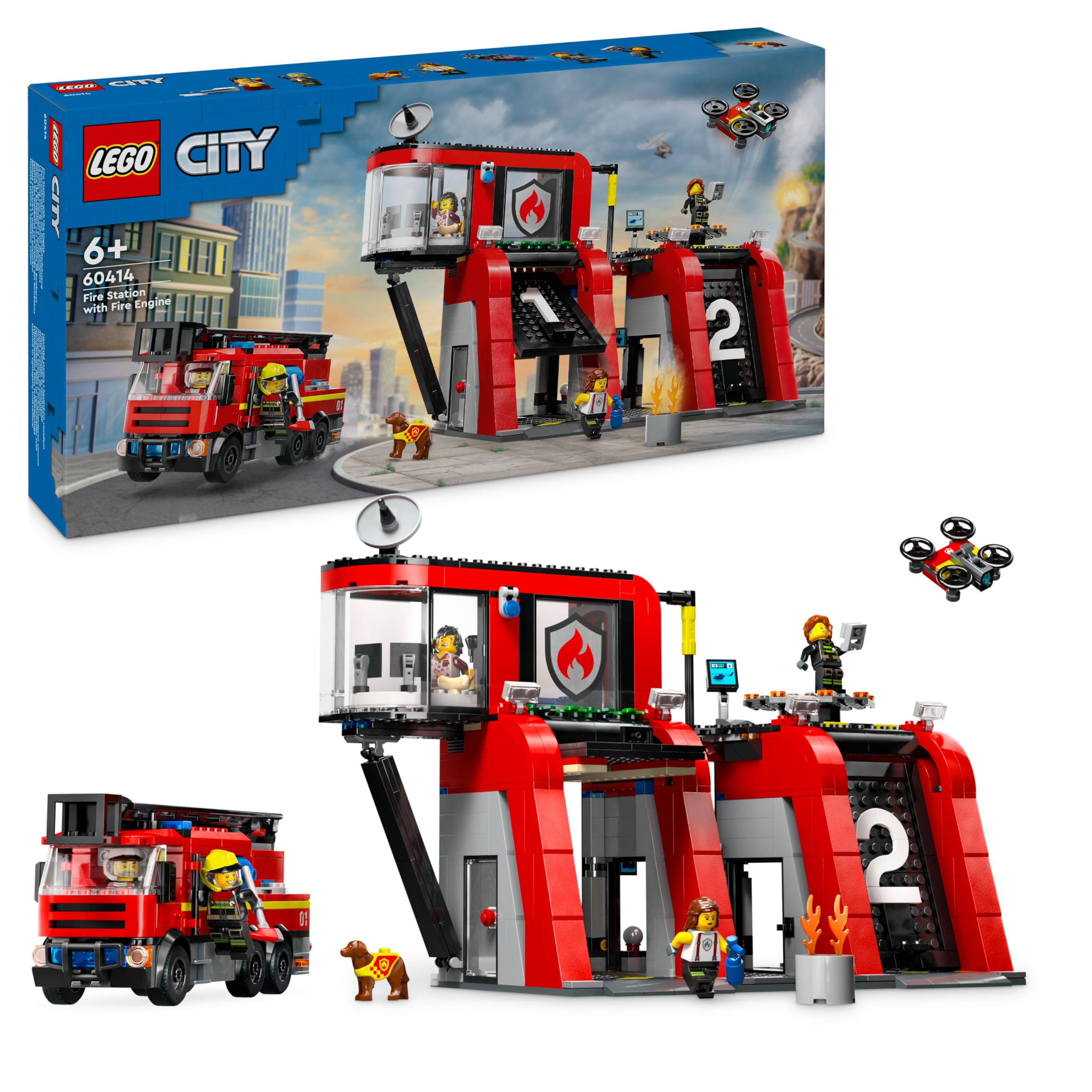 LEGO City Fire Station with Fire Engine Toy Playset | Model 60414 | Ages 6+ 1