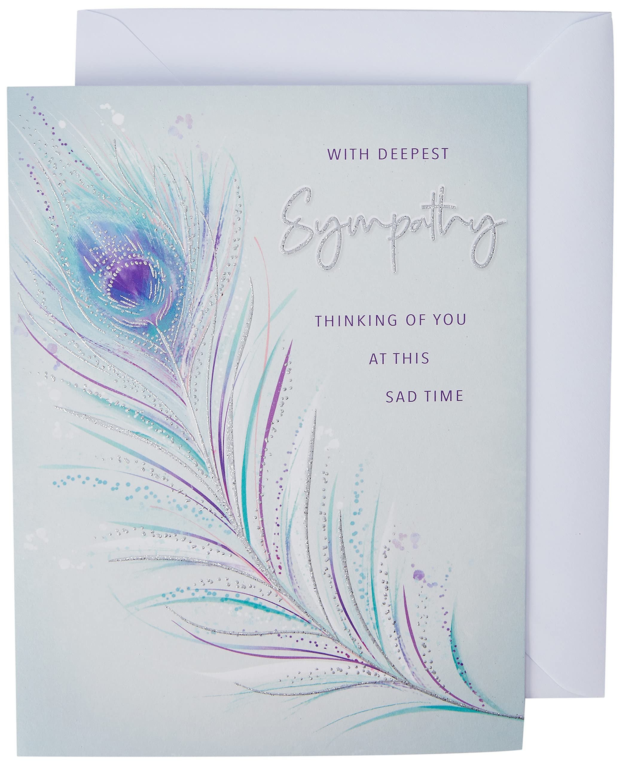 Piccadilly Greetings Deepest Sympathy Card - Feather Design | 8 x 6 Inches