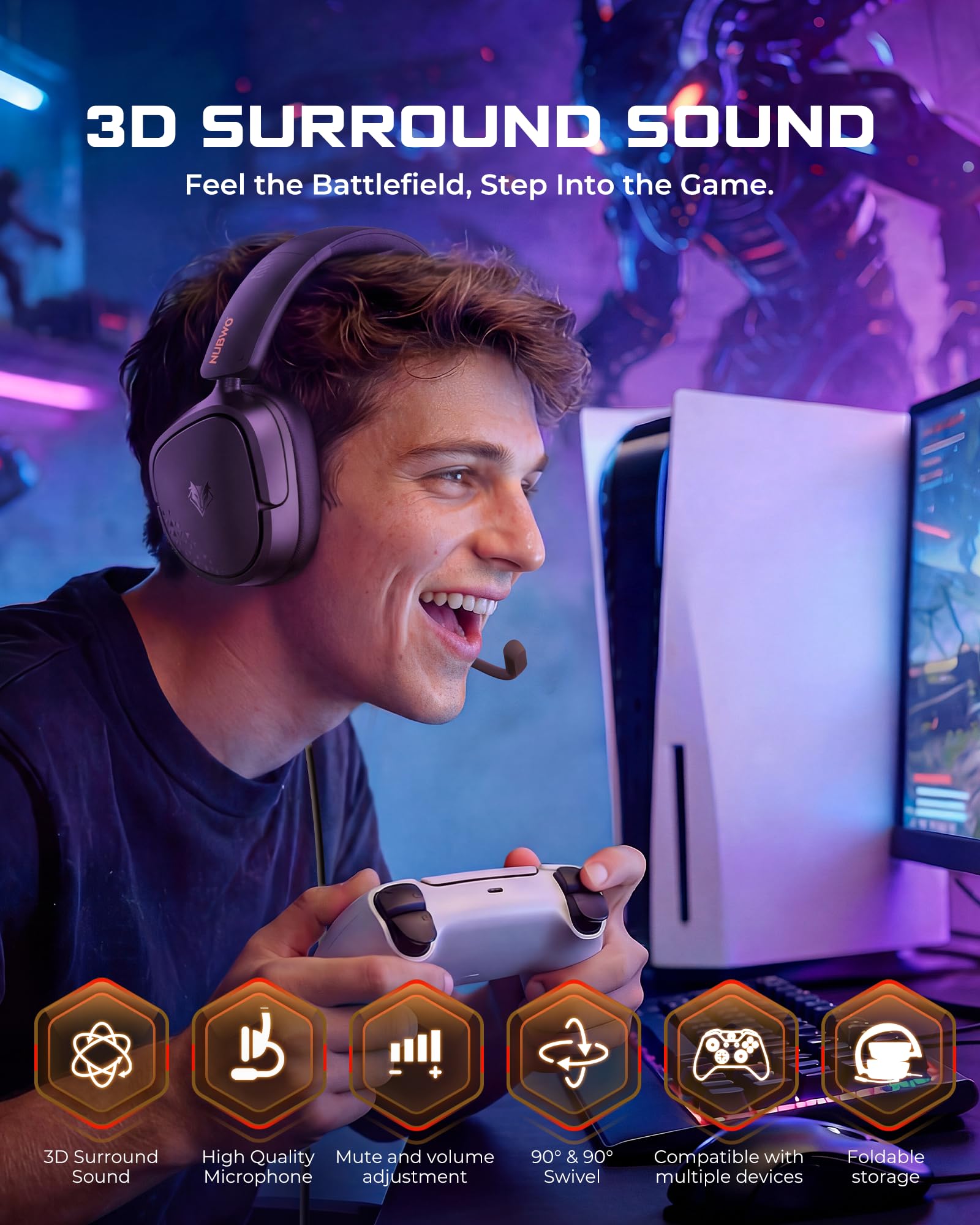NUBWO HG04L Gaming Headset - Hi-Fi Stereo Sound, Clear Mic, Ergonomic Controls | Black 2