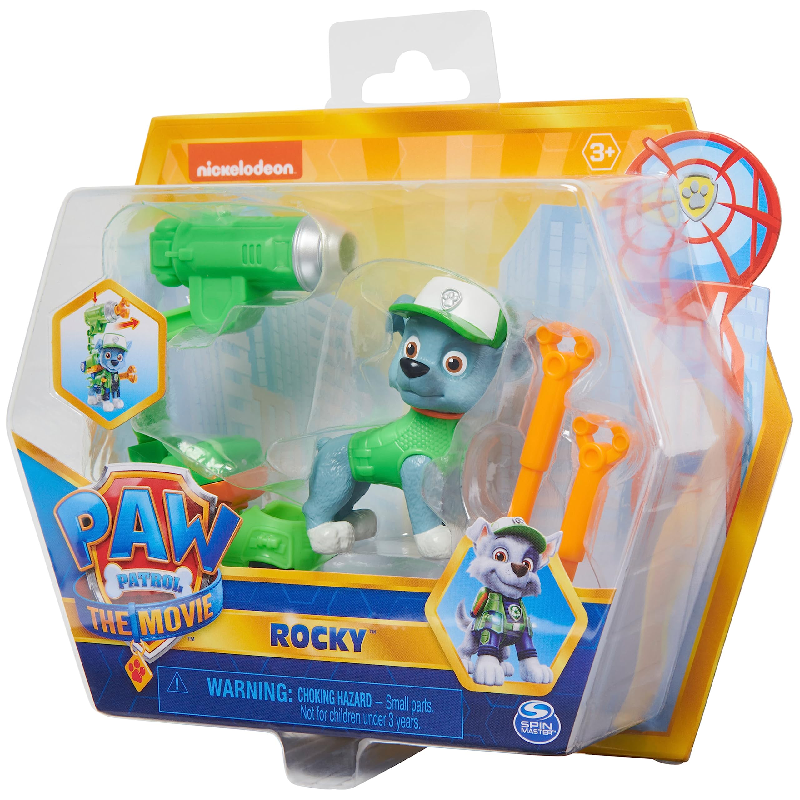 Paw Patrol Rocky Action Figure with Clip-on Backpack and 2 Projectiles - Movie Collectible Toy for Kids 3+ 6