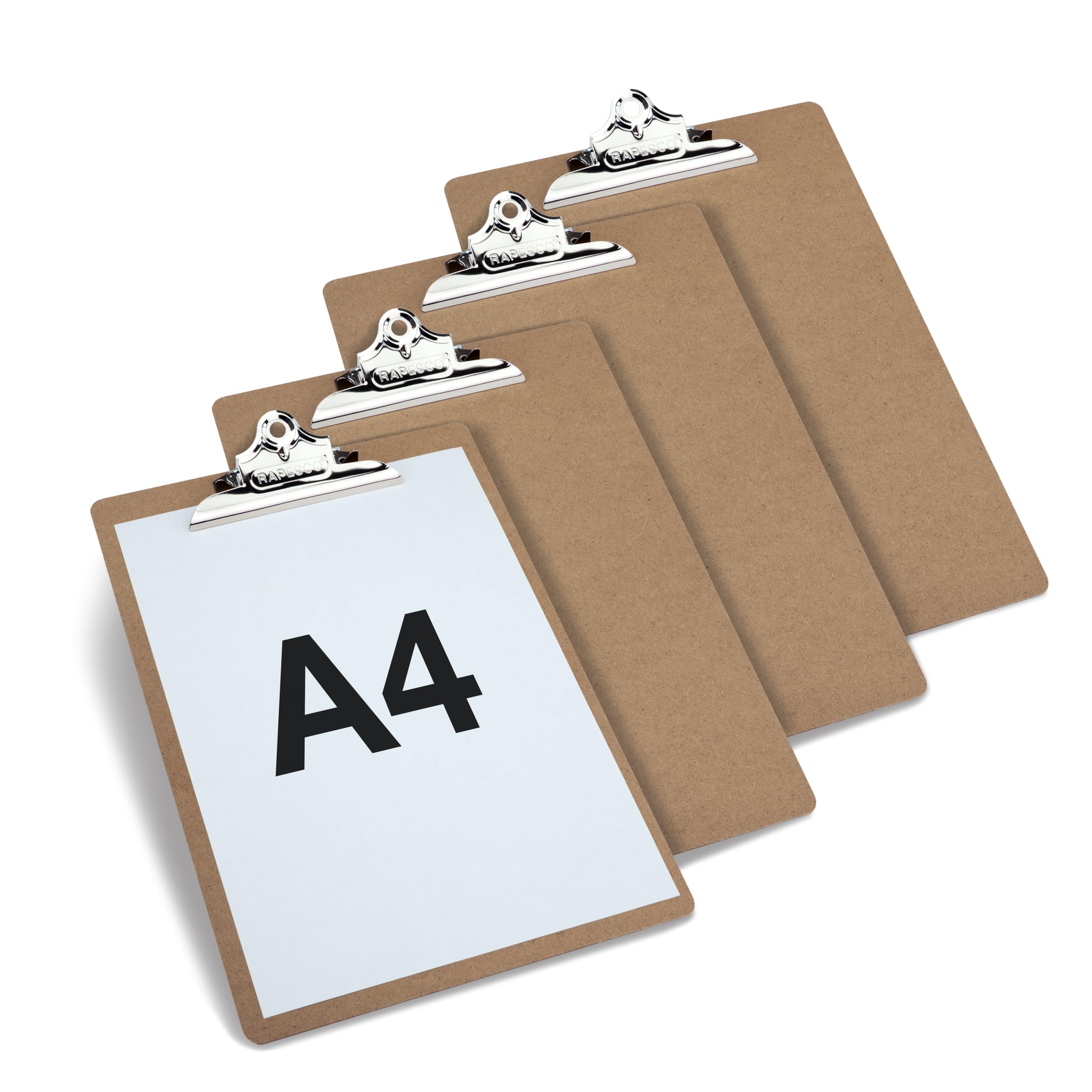 RAPESCO Business Pack 4 A4 Hardboard Clipboards - Heavy Duty Chrome Clip | 120 Sheet Capacity 1