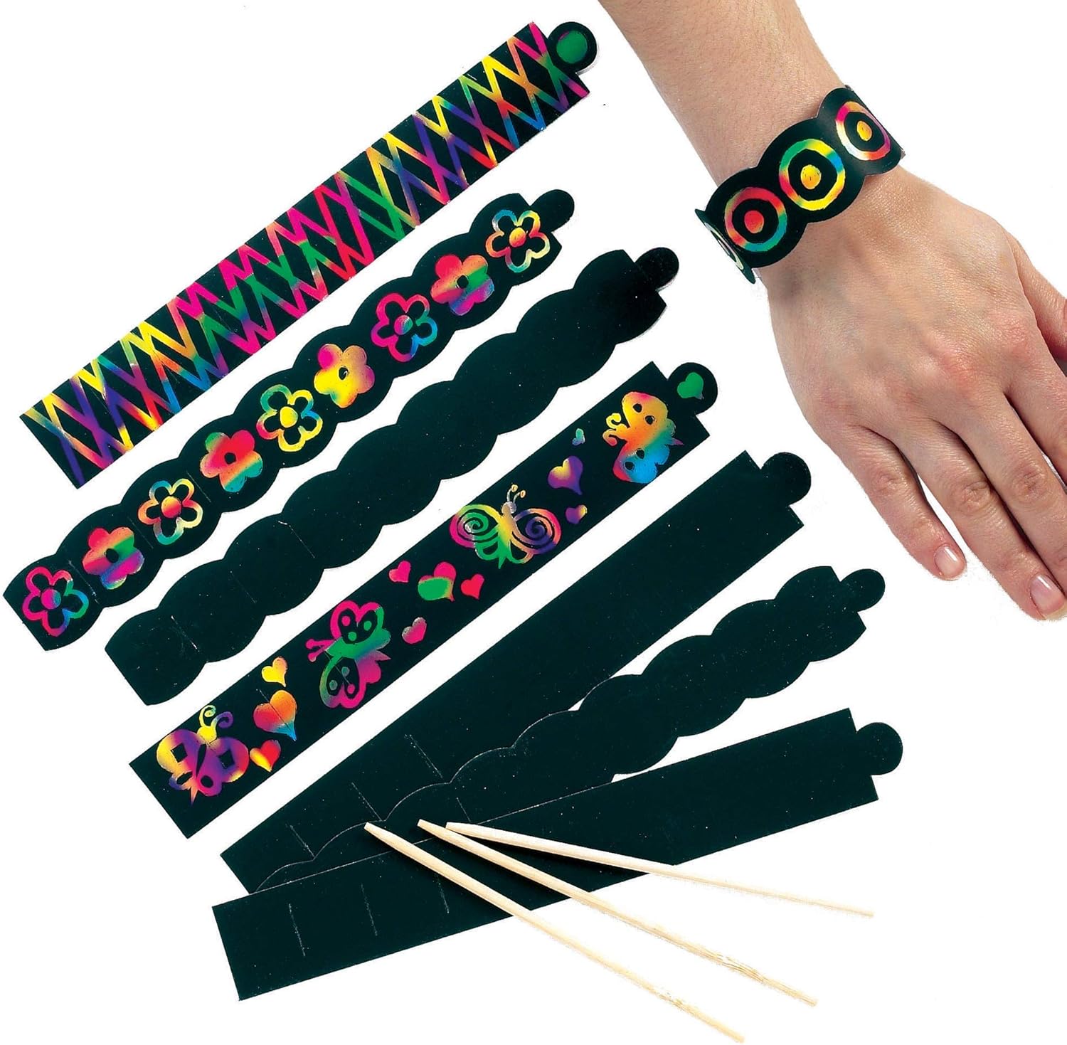 Baker Ross Scratch Art Bracelets - Rainbow Reveal Craft Kit for Kids