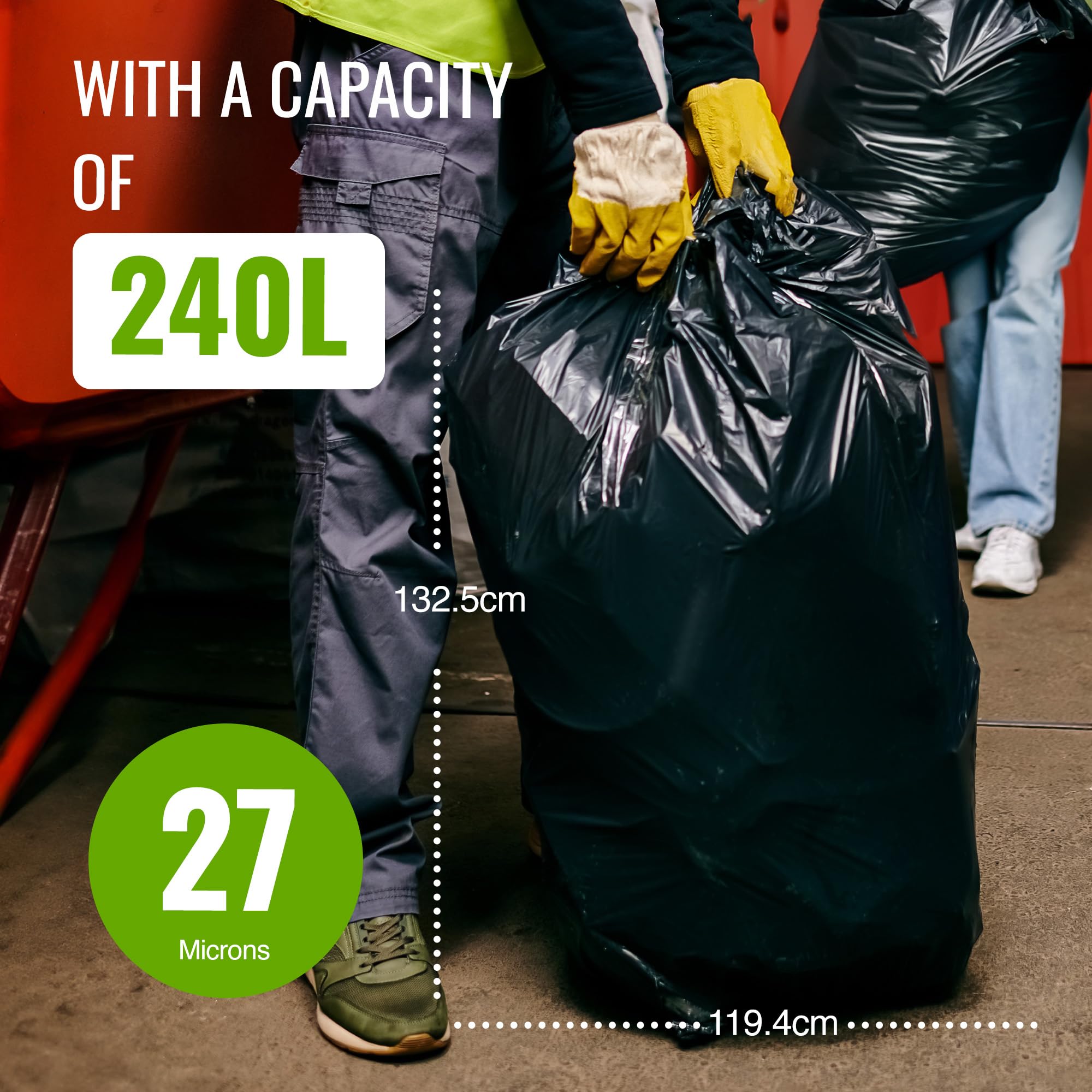 EcoBag Heavy Duty Wheelie Bin Liners - 240L Capacity | 20 Pack | 98% Recycled Plastic