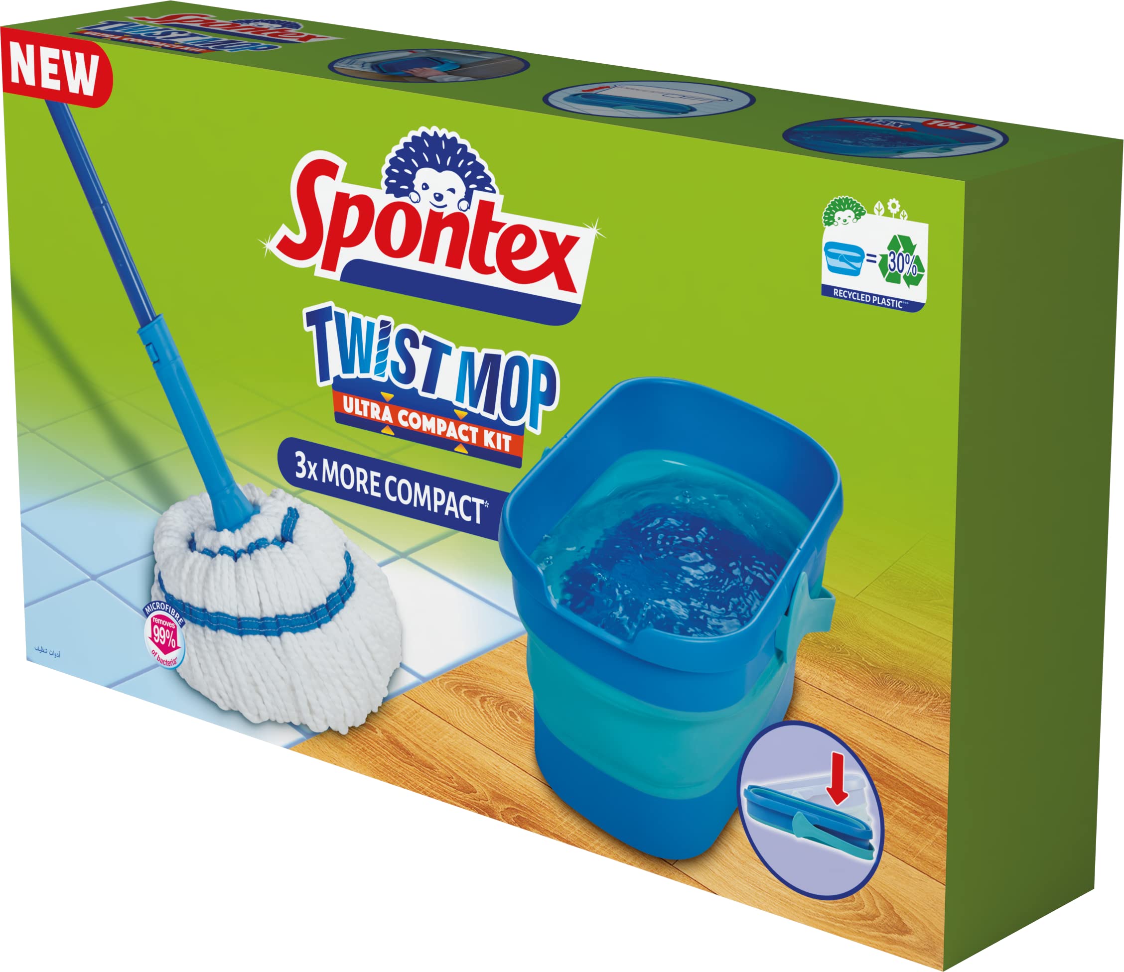 Spontex Ultra Compact Twist Mop and Bucket Set - Microfibre Mop with Built-In Wringing System 14