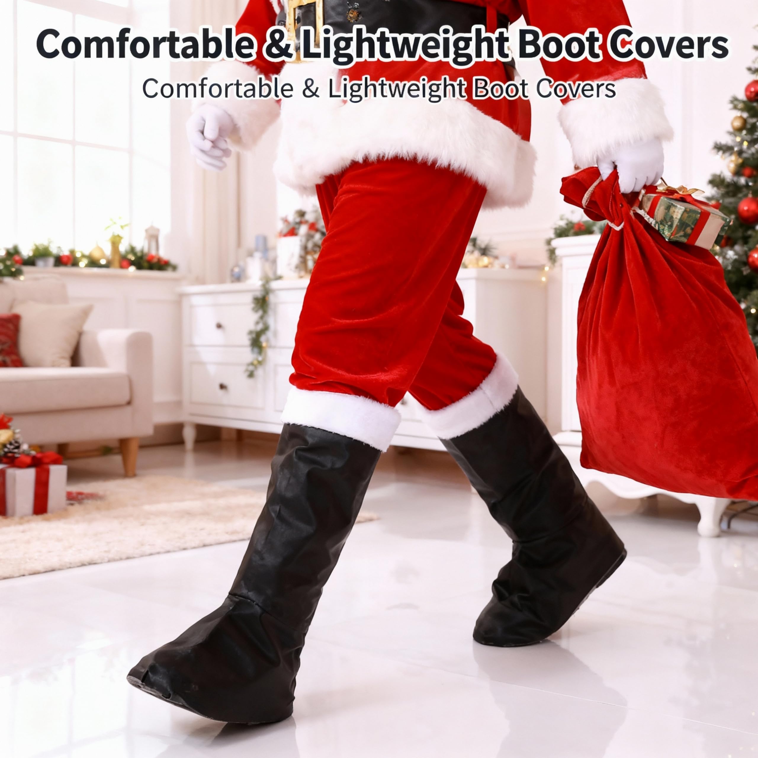SHATCHI Santa Christmas Fancy Dress Boot Covers with Fur Trim 6