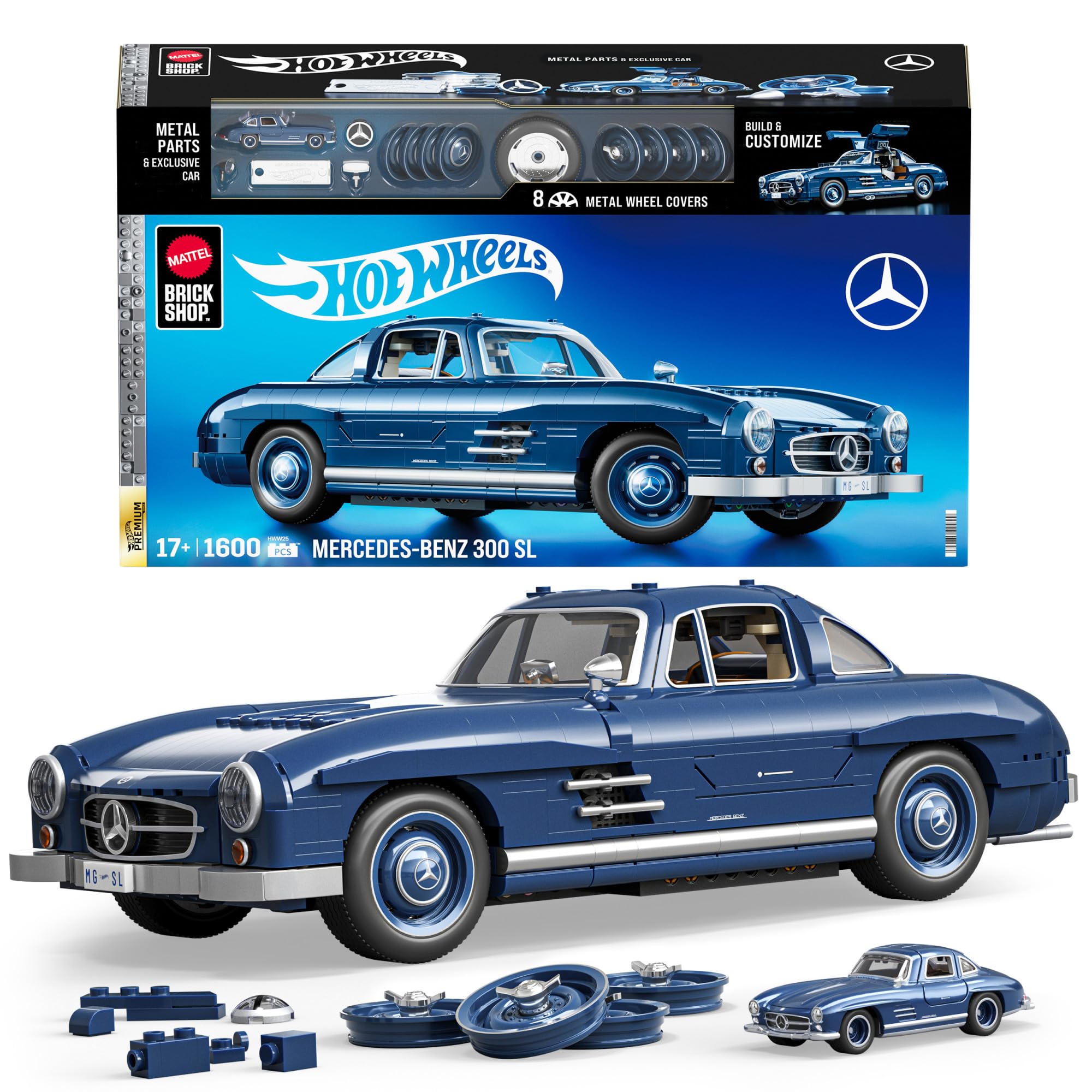 Mattel Brick Shop Hot Wheels Premium Series Building Set - Mercedes-Benz 300 SL | 1:12 Scale | 1600 Pieces