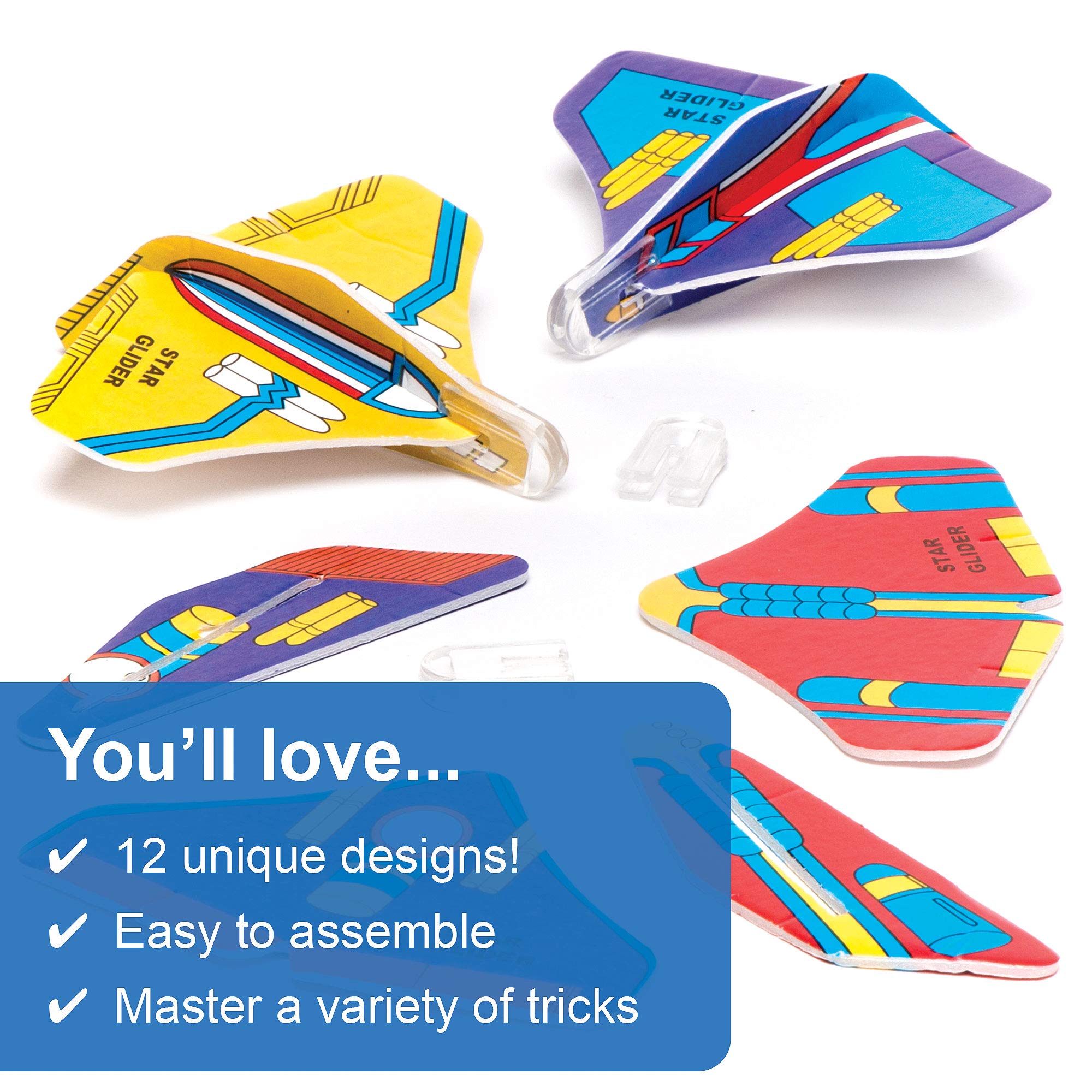 Baker Ross Mini Space Craft Rocket Flying Gliders - Pack of 12, Party Favour Toy for Kids 6
