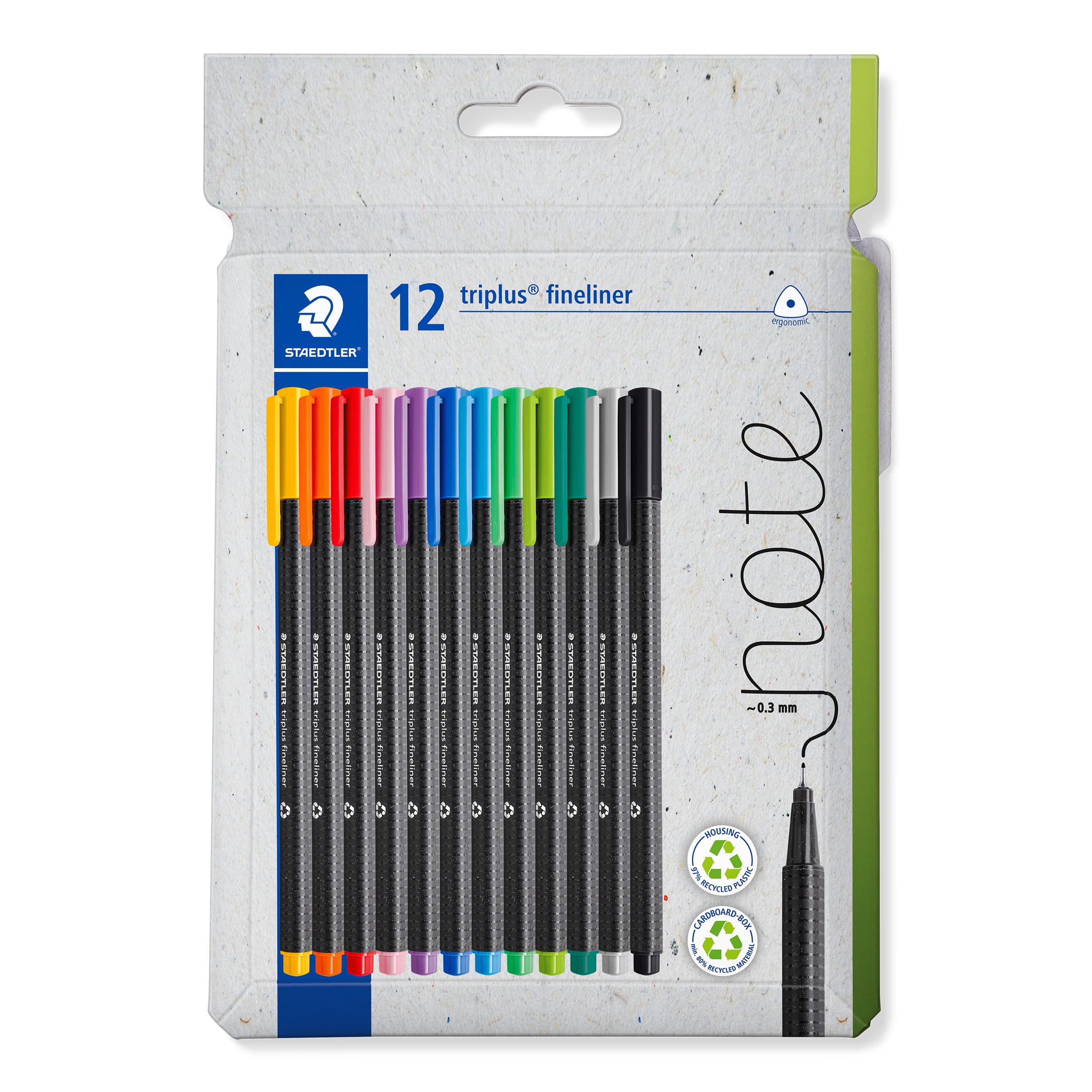 STAEDTLER triplus Fineliner Pens - Superfine Metal-Clad Tip | Pack of 12 Assorted Colours | DRY SAFE 1