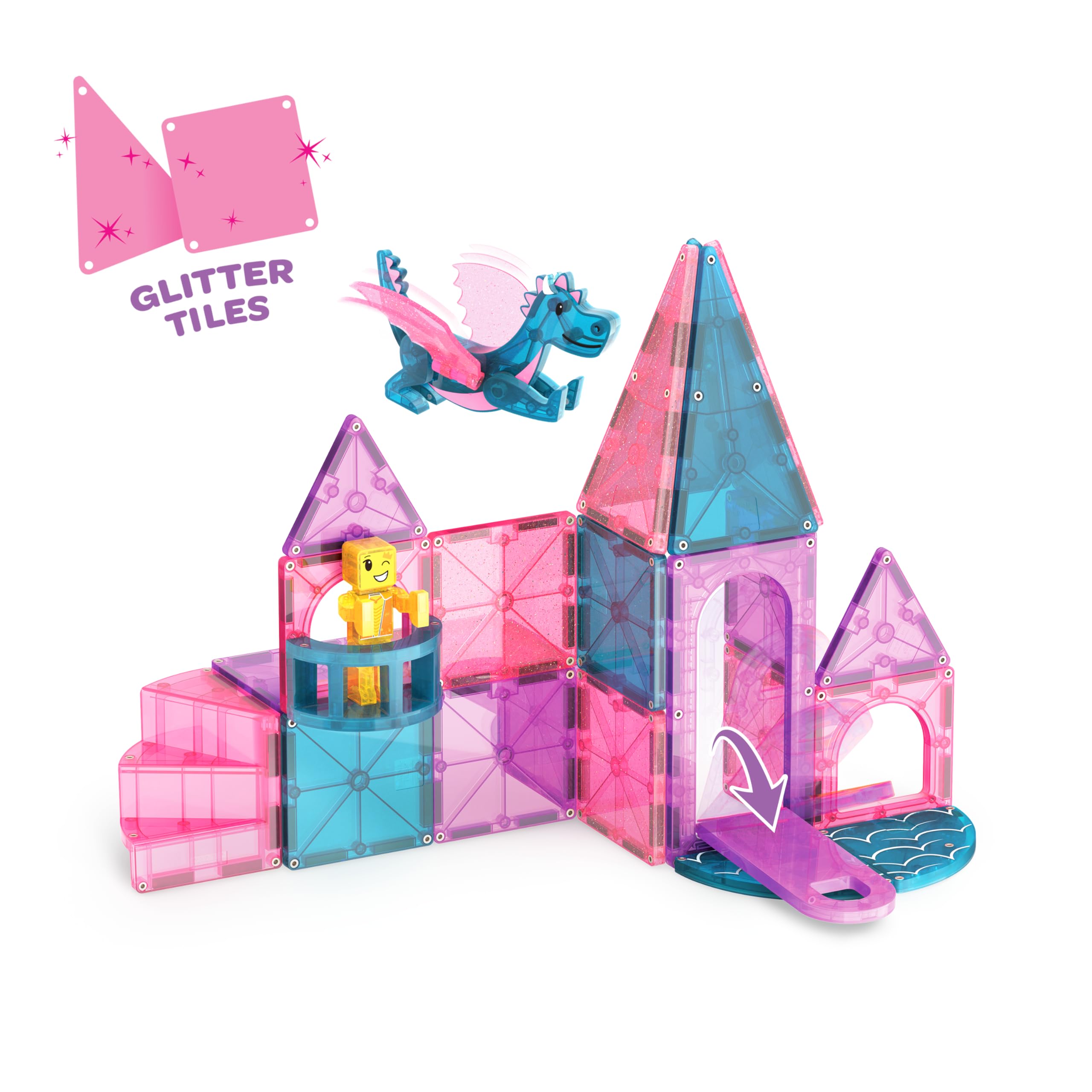 Magna-Tiles Castle 25-Piece Magnetic Construction Set - Drawbridge & Dragon Figures for Ages 3+ 4