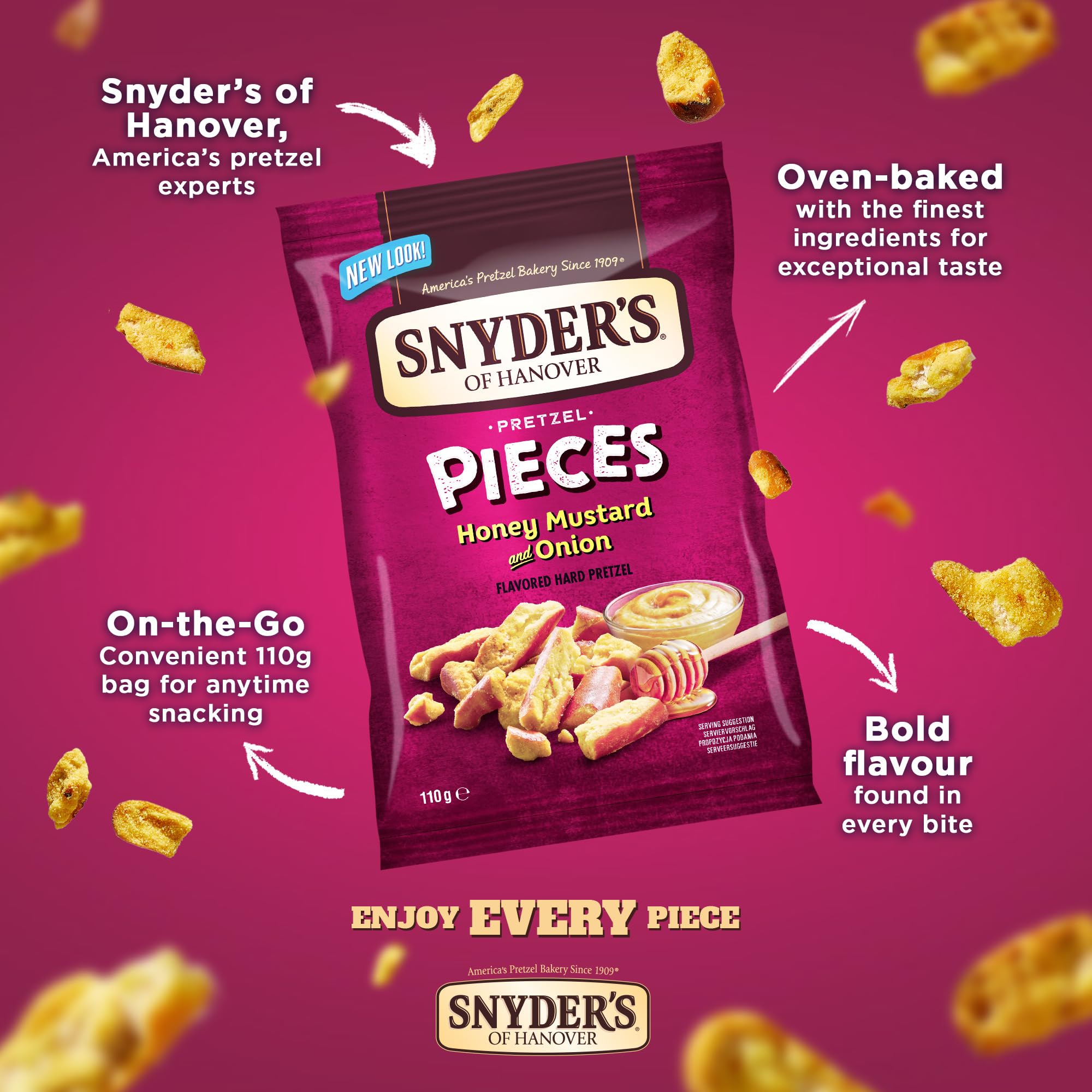 Snyder's of Hanover Pretzel Pieces Honey Mustard and Onion Snack, 10 x 110g Bags