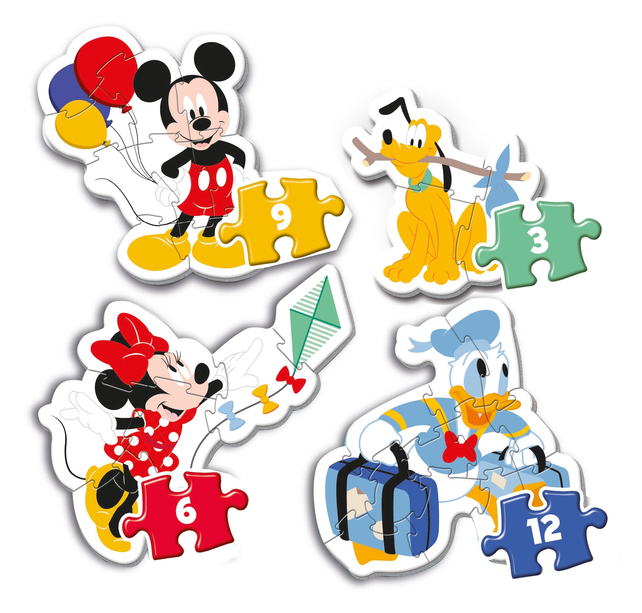 Clementoni My First Puzzle - Disney Mickey Mouse 4-in-1 Set (3, 6, 9, 12 Pieces) | Ages 2+