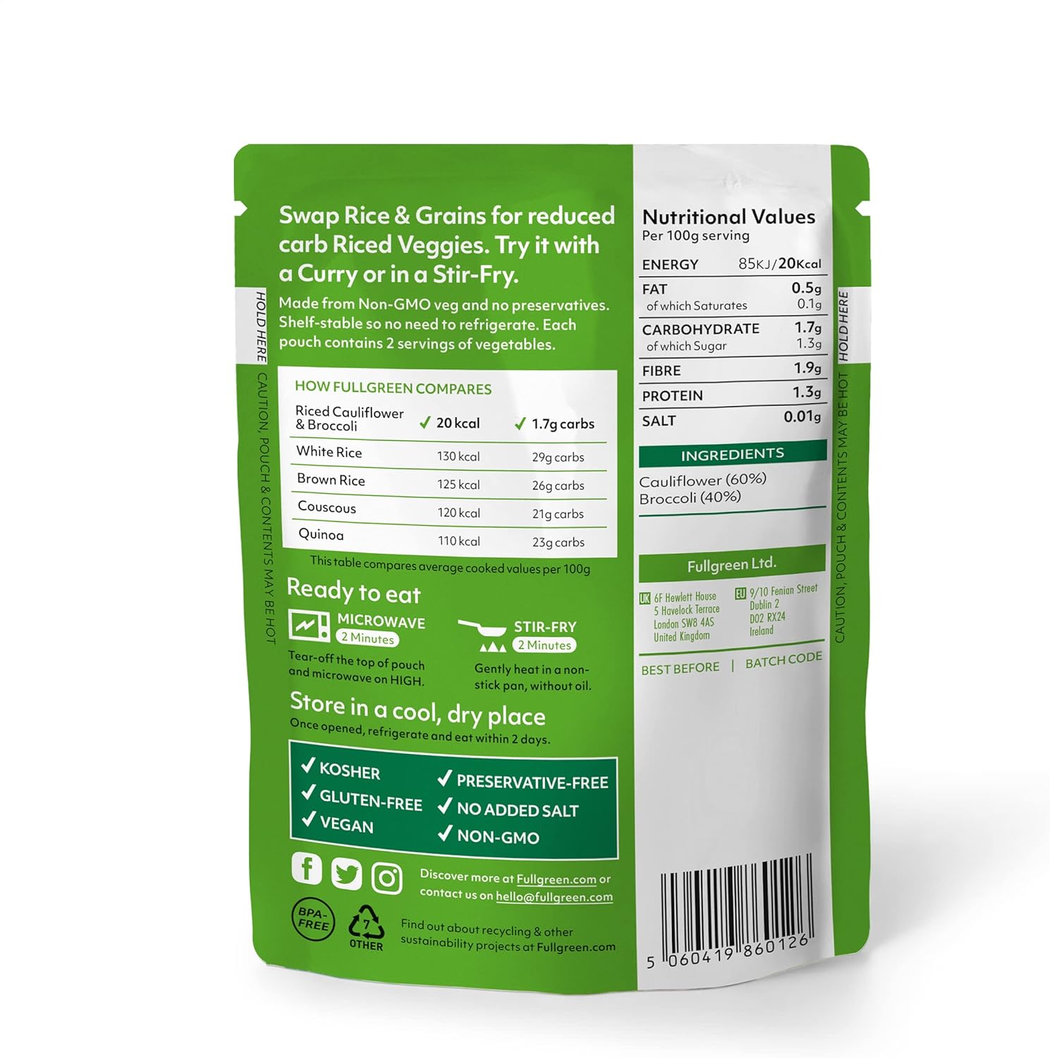 Fullgreen - Reis mit Brokkoli und Blumenkohl, pflanzliche Low-Carb-Reisalternative 9