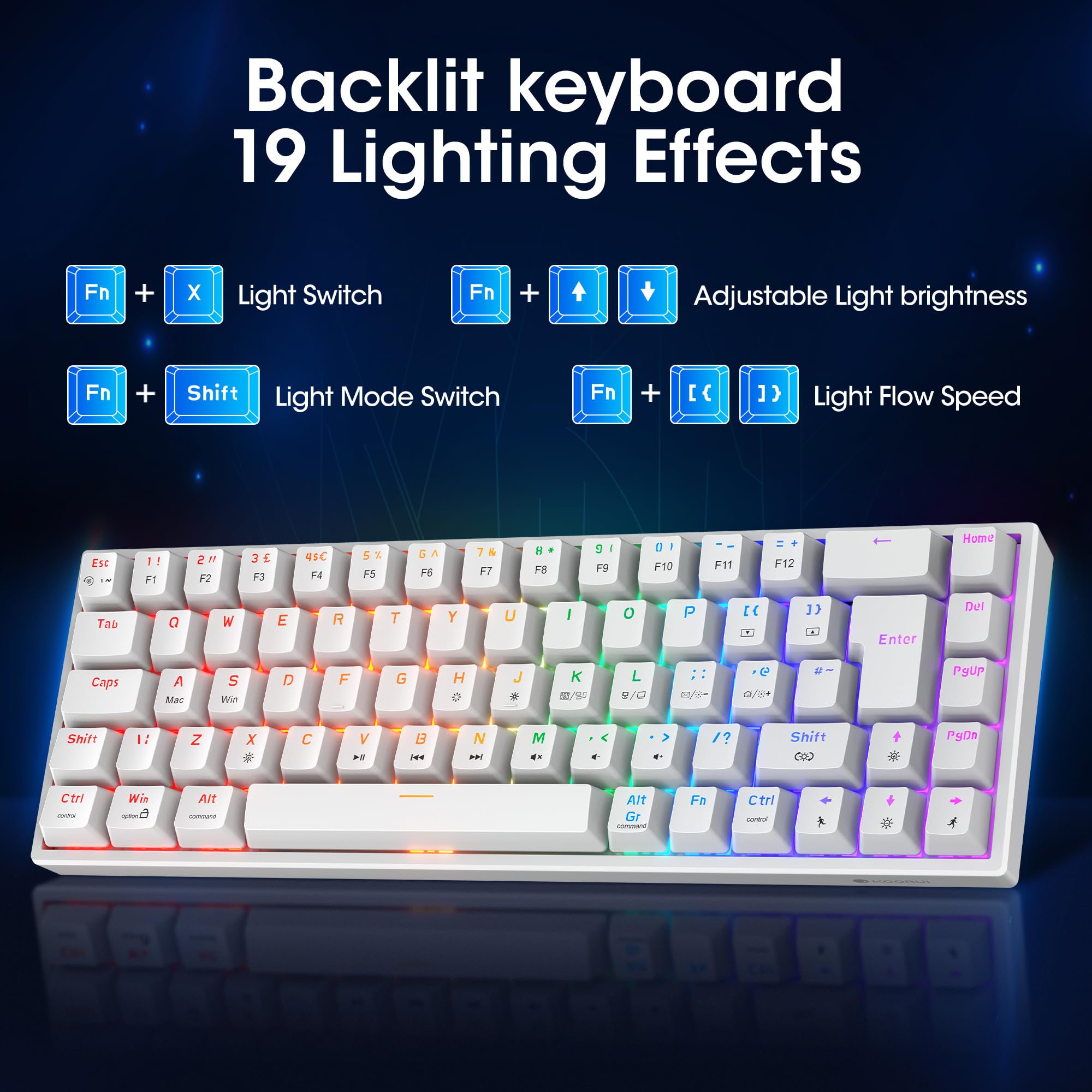 KOORUI 60 % mechanische Gaming-Tastatur MKC01, blauer Schalter, RGB-Hintergrundbeleuchtung, kompaktes 69-Tasten-Layout mit abnehmbarem Typ-C-Kabel 6