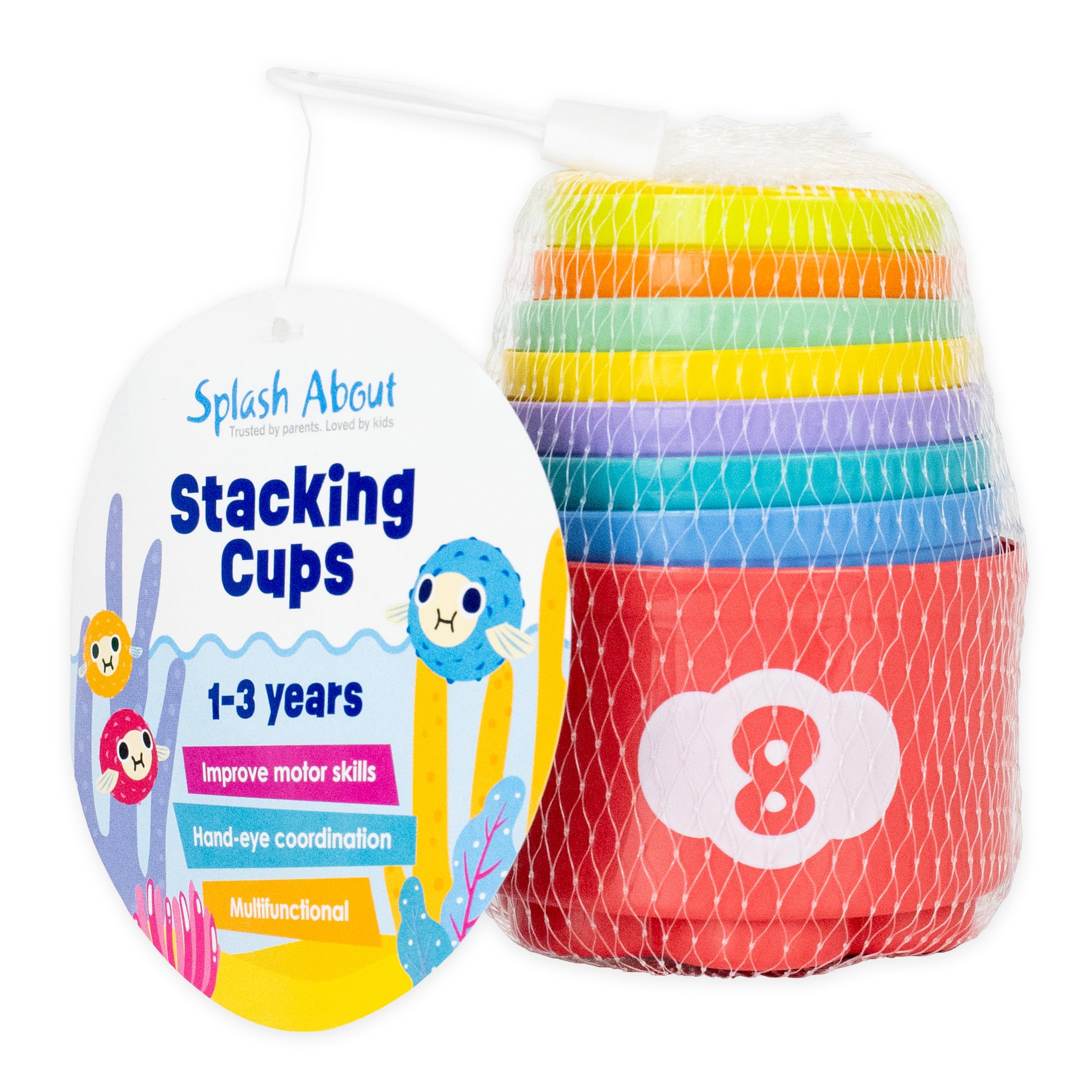 Splash About Stacking Cups - 8-Piece Bath Toy Set for Toddlers 2 Months+ 5