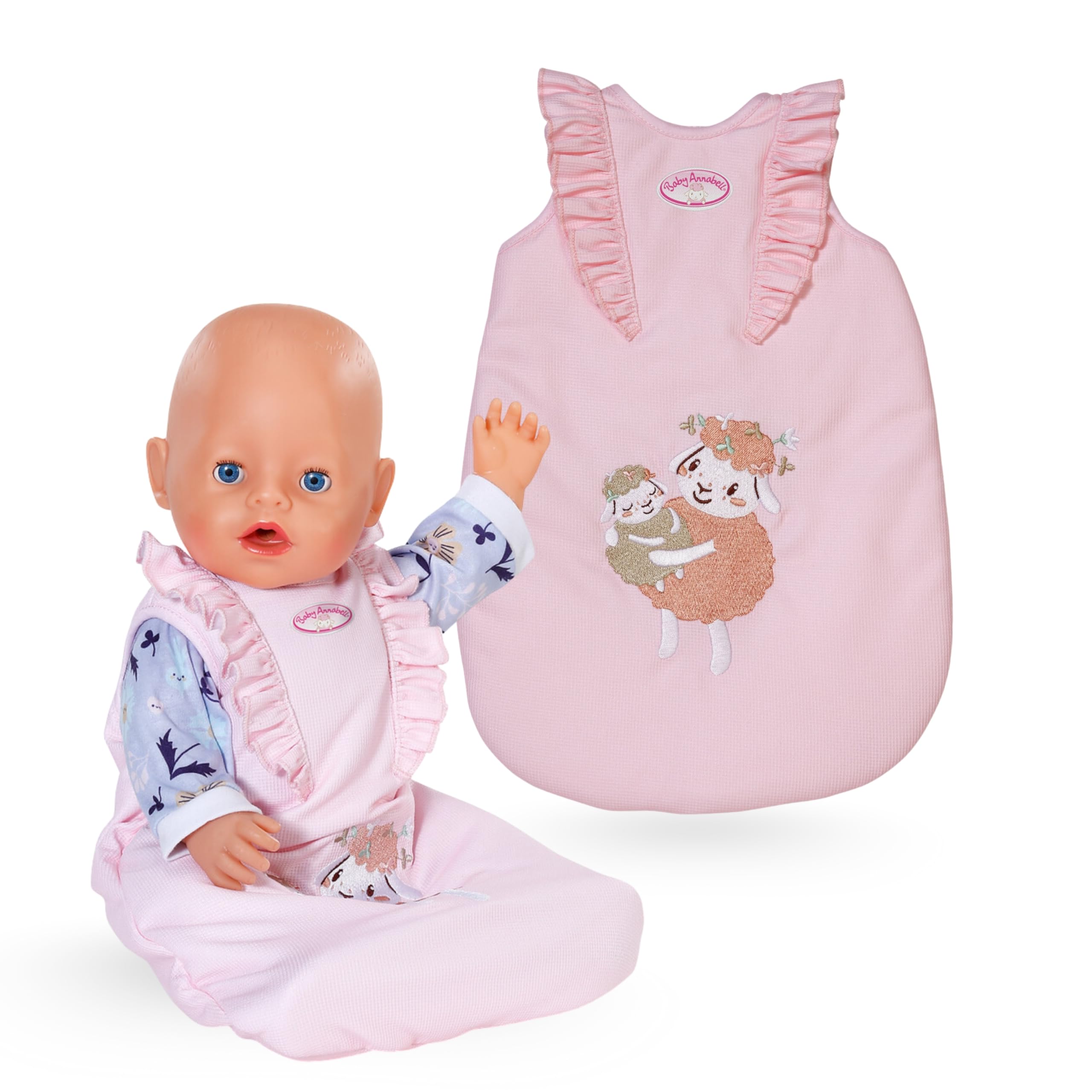 Baby Annabell - Sleeping Bag for 36cm & 43cm Dolls - Pink Floral Design with Sheep Embroidery