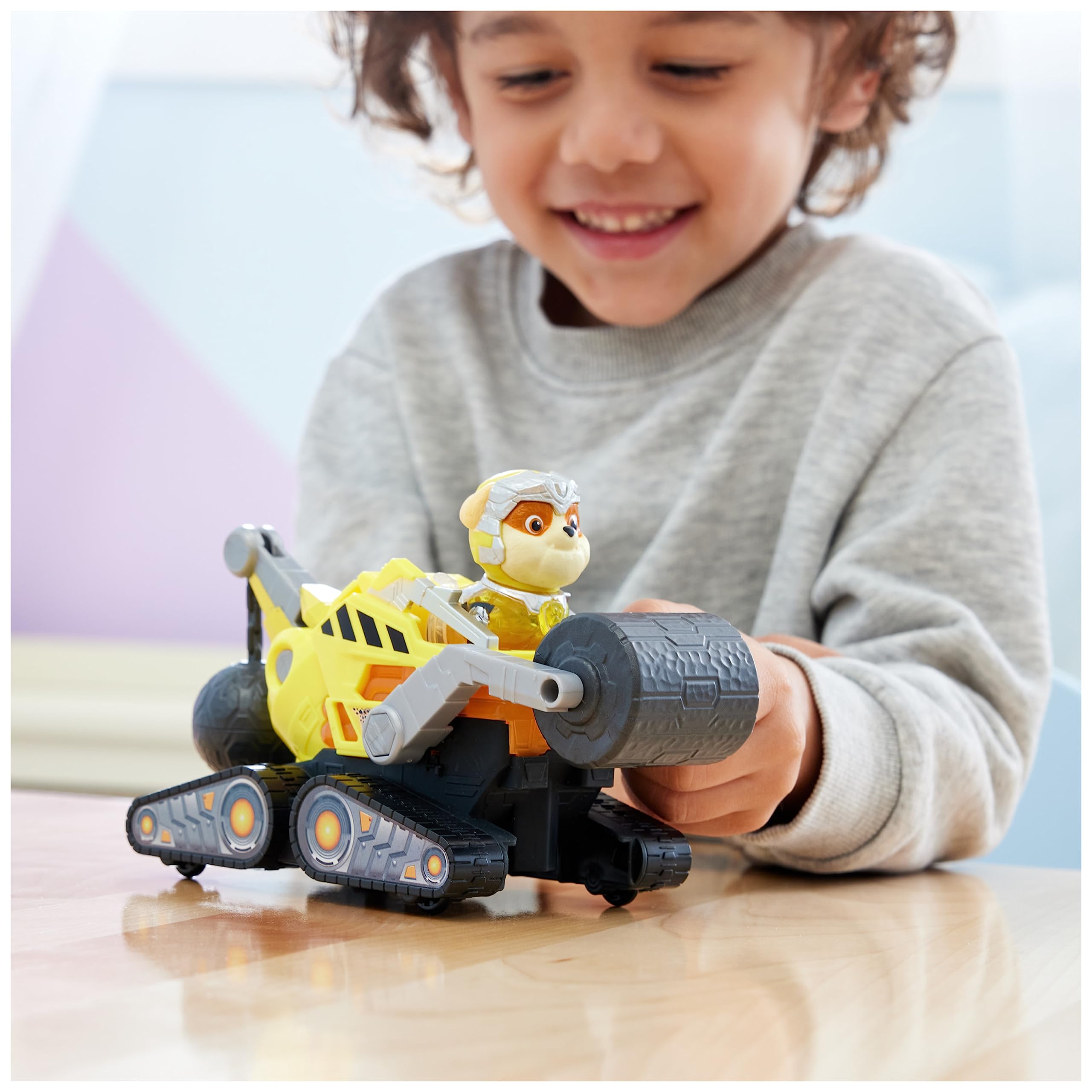 Paw Patrol: The Mighty Movie Rubble's Construction Truck with Light-Up Action Figure, Lights & Sounds - Kids' Toy for Ages 3+ 6