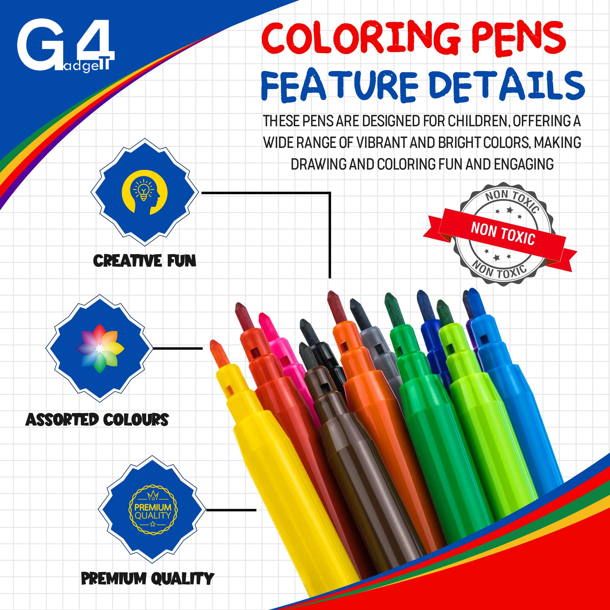 G4GADGET 48 Fine Tip Fiber Coloring Pens - Vibrant Water-Based Art Markers for Kids and Adults 9