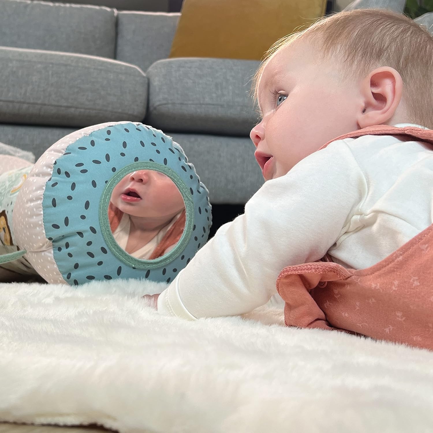 Nuby Animal Adventures Tummy Time Pillow - Sensory Play with Mirror & Crinkle Ears 6