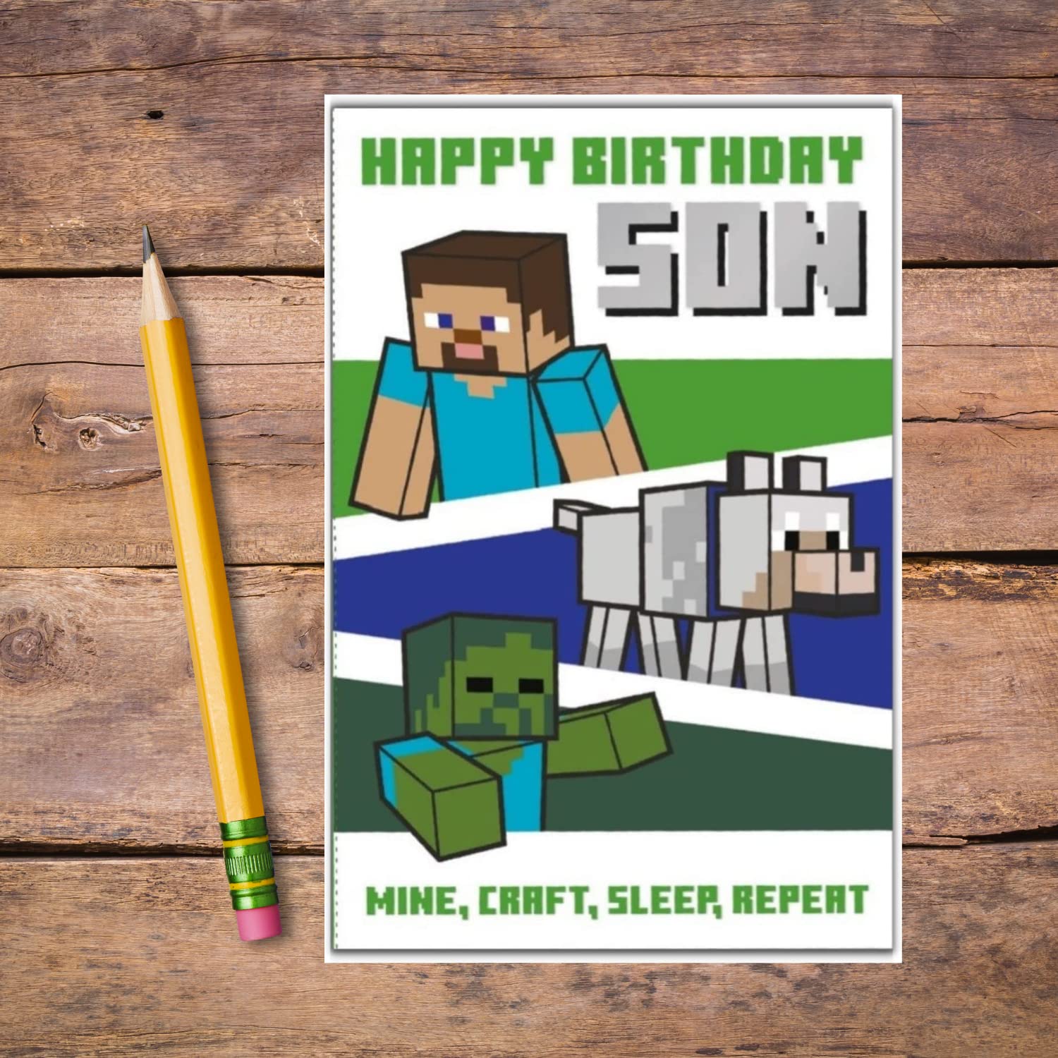 Danilo Promotions LTD Minecraft Son Birthday Card | 9 x 6 Inch Gaming Card 3