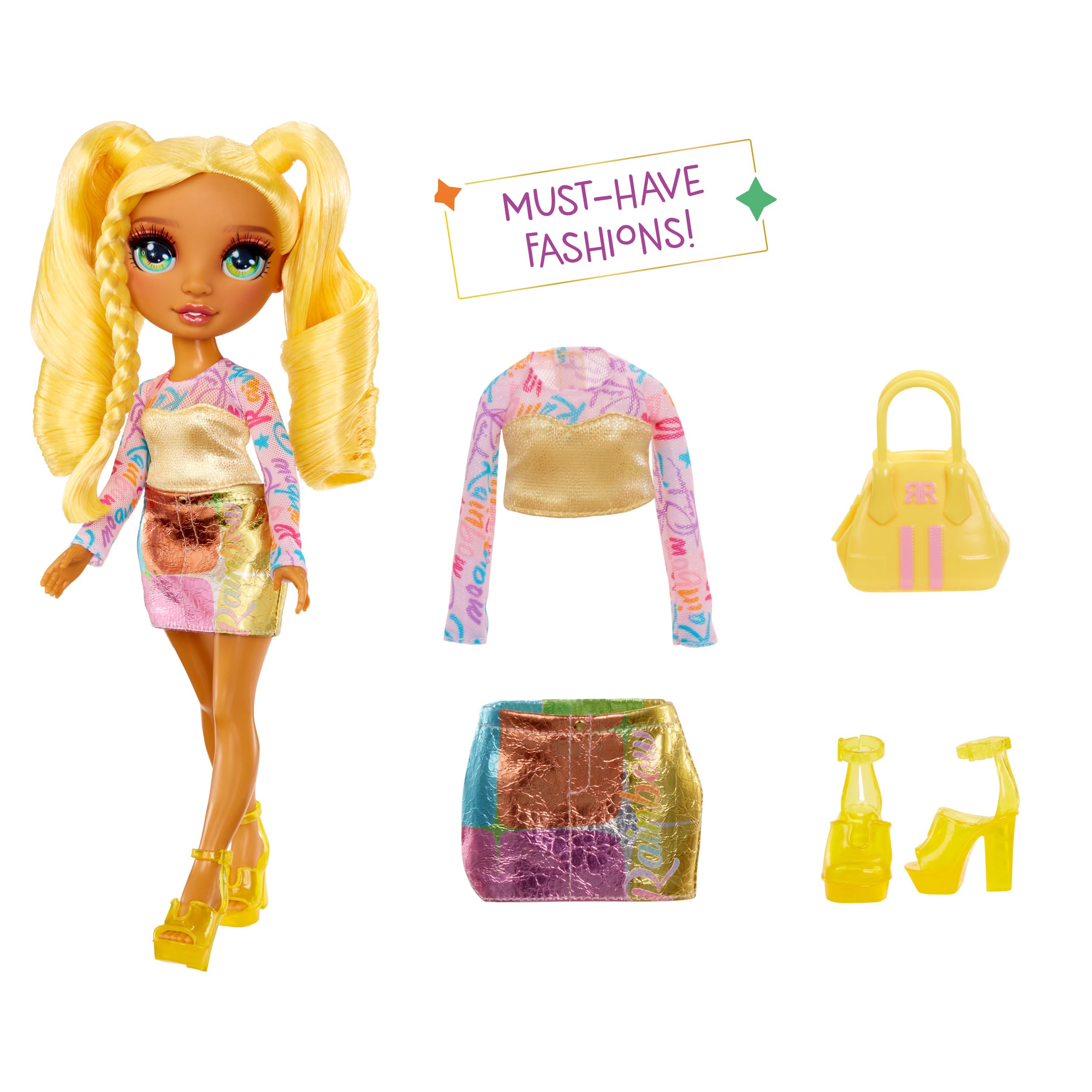 Rainbow High Sunny Fashion Doll - 28cm Posable Doll with Yellow Statement Outfit, Handbag & Shoes 7