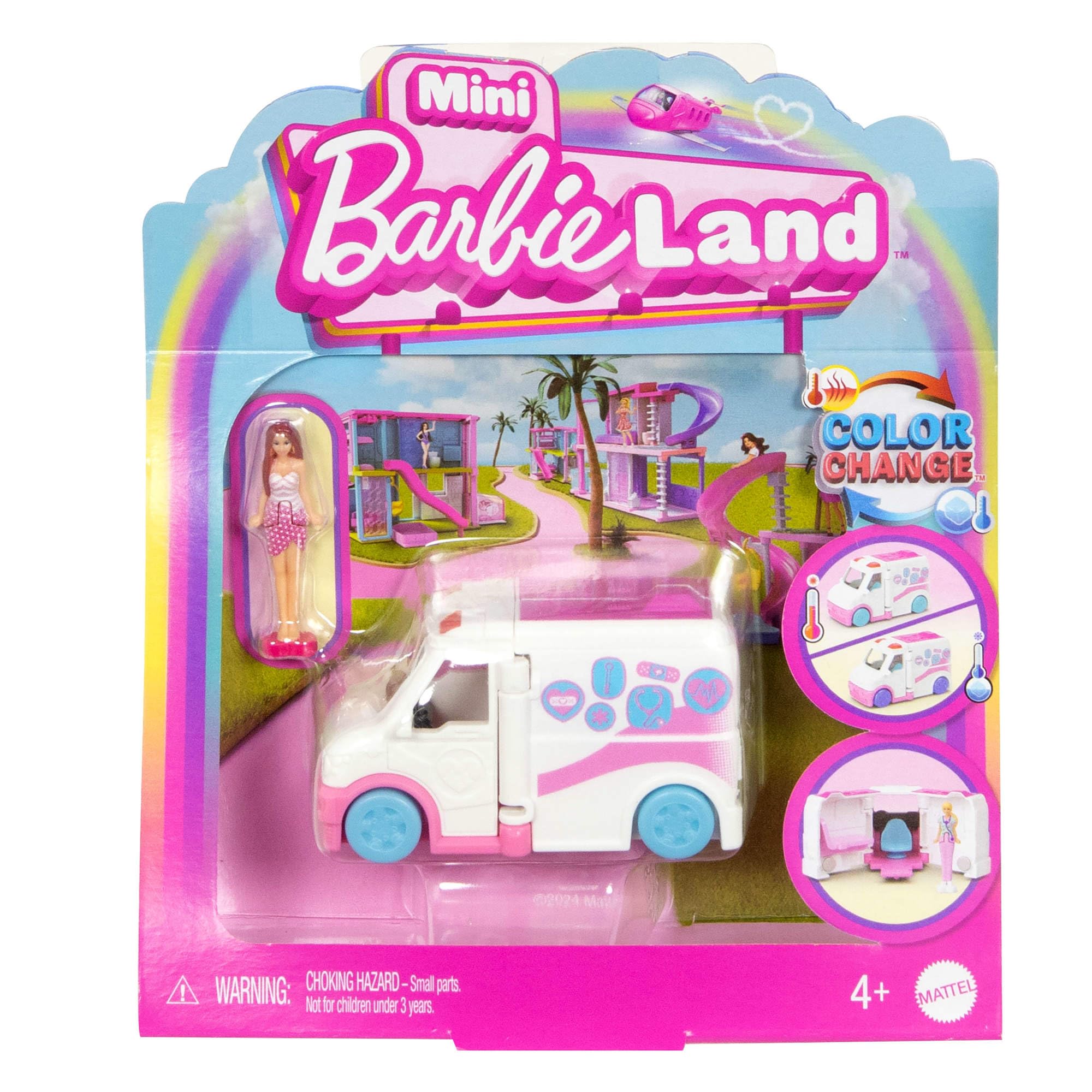 Barbie Mini BarbieLand Doll & Toy Vehicle Set - Color-Change Care Clinic Playset for Ages 4+