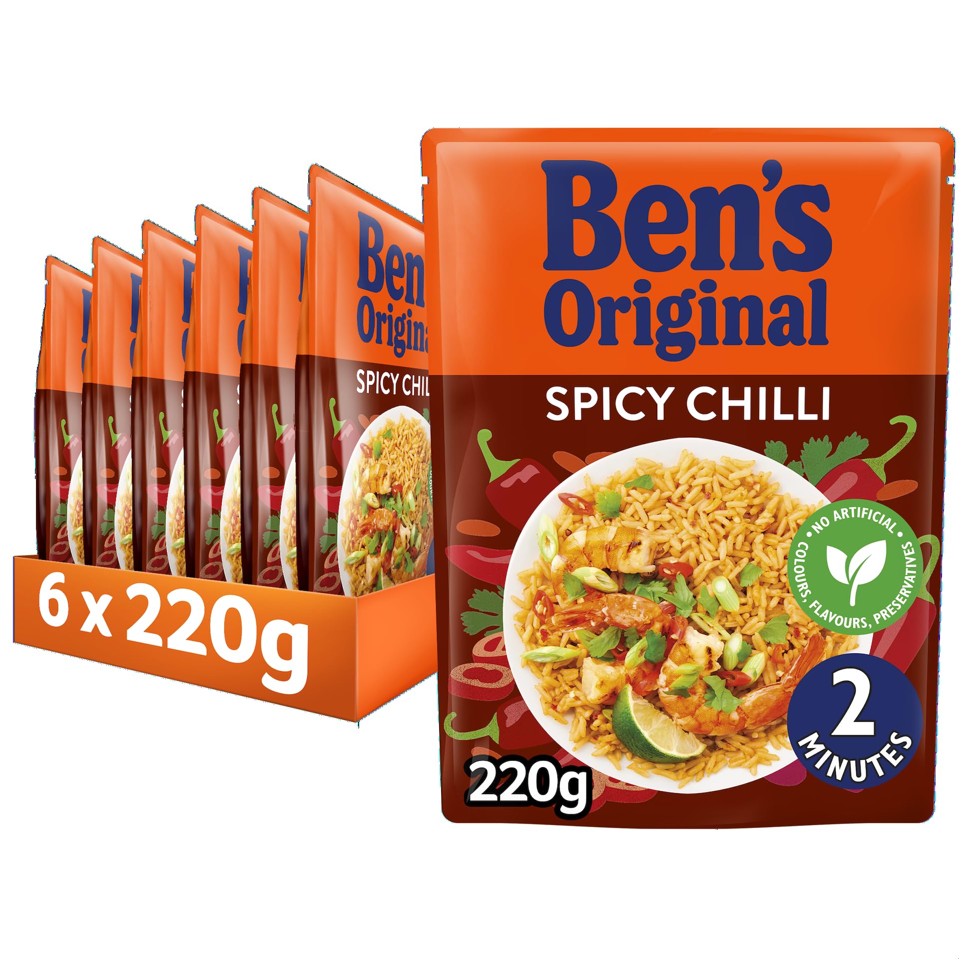 Ben's Original Spicy Chilli Microwave Rice, 6 x 220g Pouches – Vegetarian, No Artificial Additives