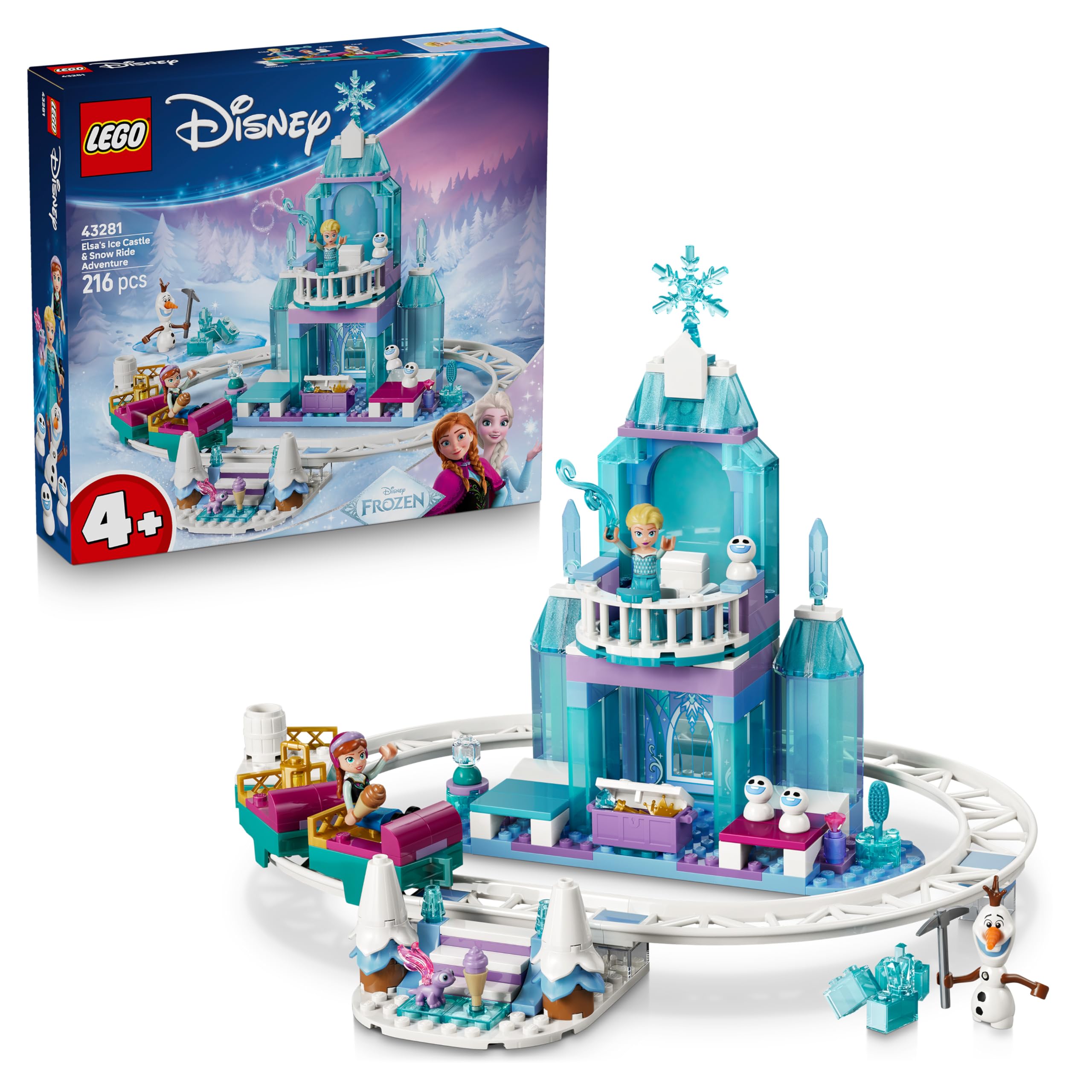 LEGO Disney Frozen Elsa's Ice Castle & Snow Ride Adventure Building Set | Ages 4+ | Model 43281