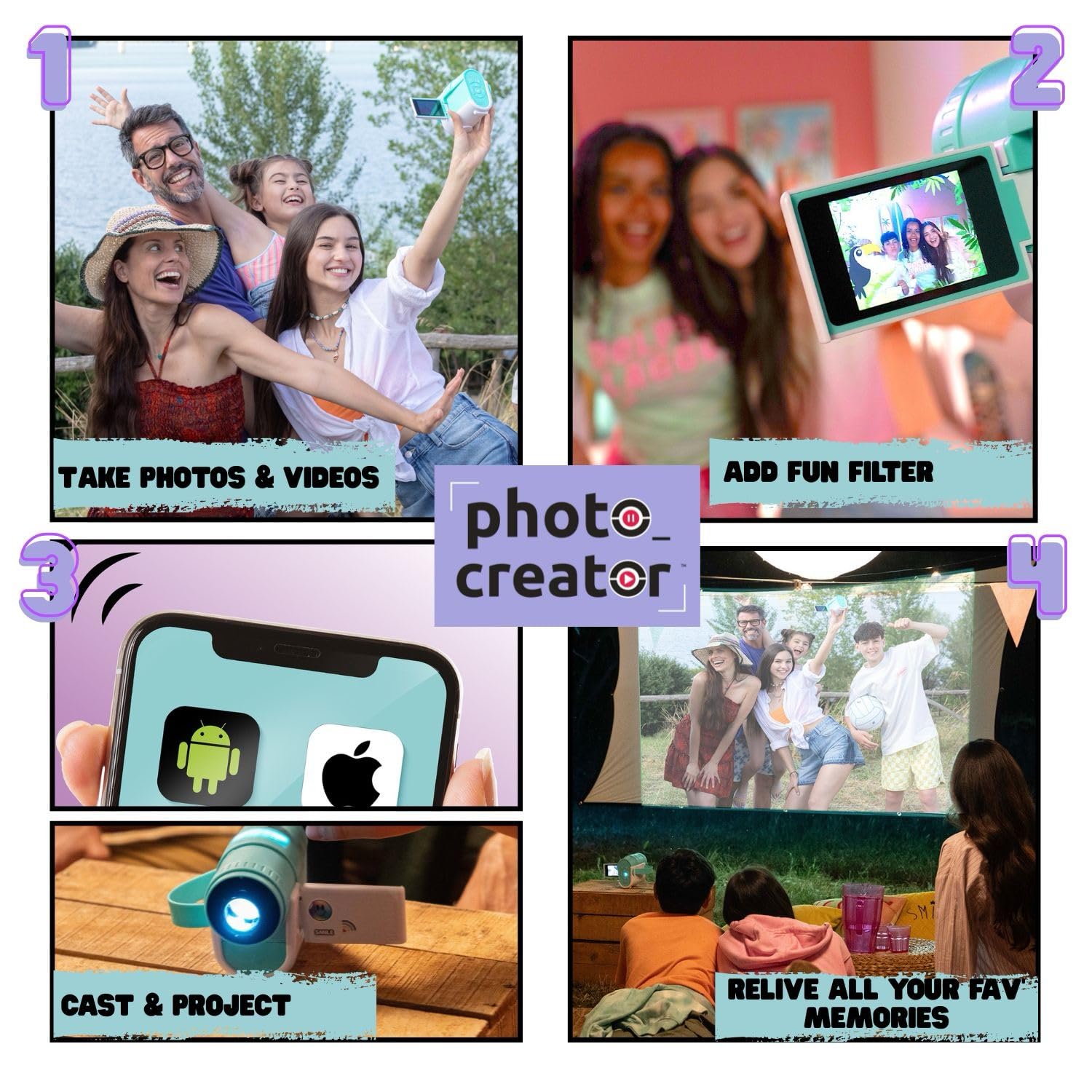 Photo Creator Camera Projector – 3-in-1 HD Video & 48MP Photo Camera with WiFi for Kids 9