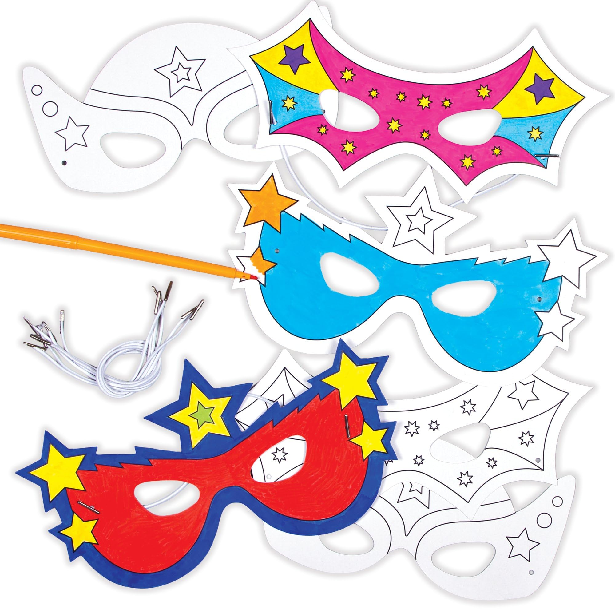 Baker Ross EF624 Star Hero Paper Masks for Decorating - 6 Pack, White | DIY Craft Kit