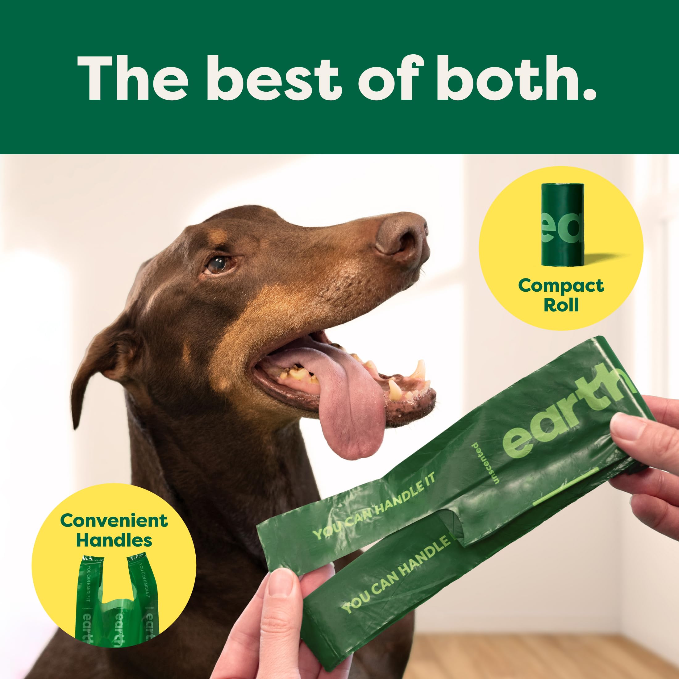 Earth Rated Dog Poop Bags with Tie Handles - 105 Count, Unscented, Green, Recycled Materials