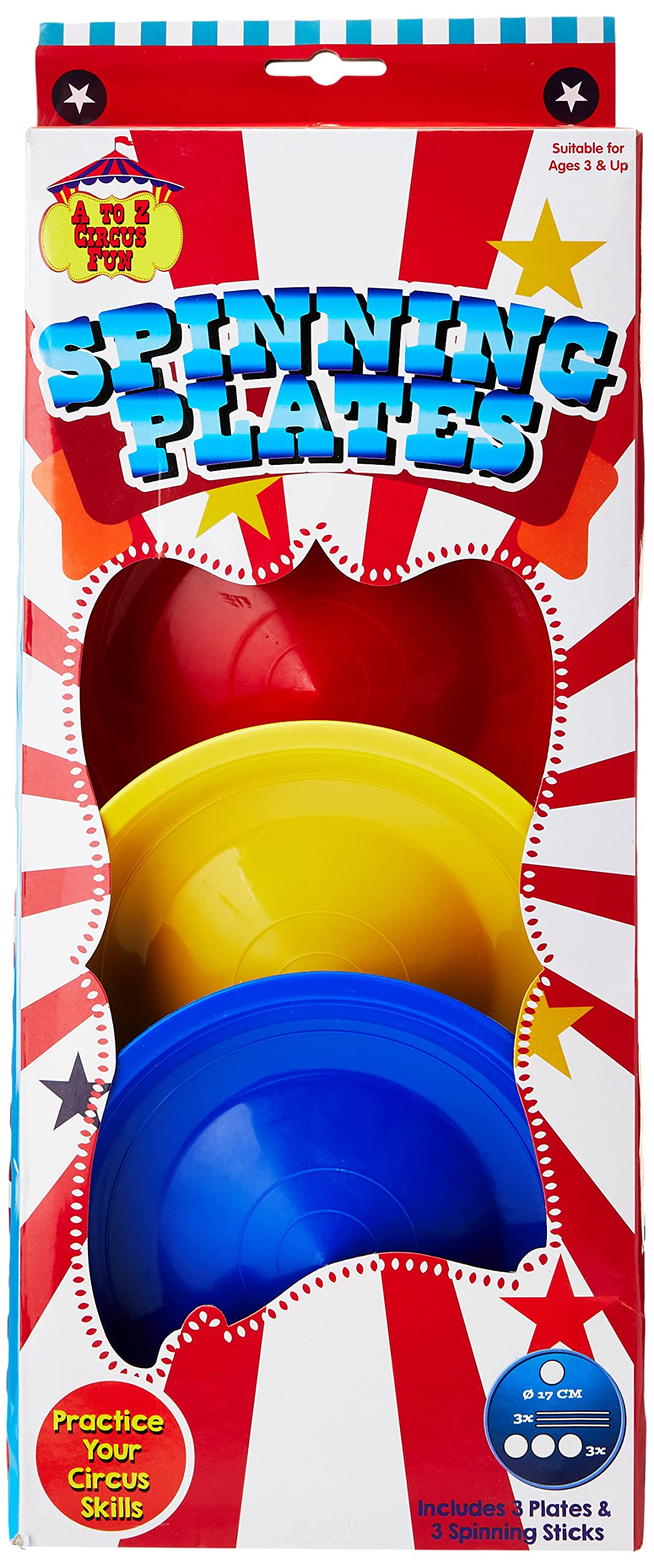 Atoz Spinning Plates Set - 3 Multicolor Plates & Sticks for Kids 3+ | Plastic