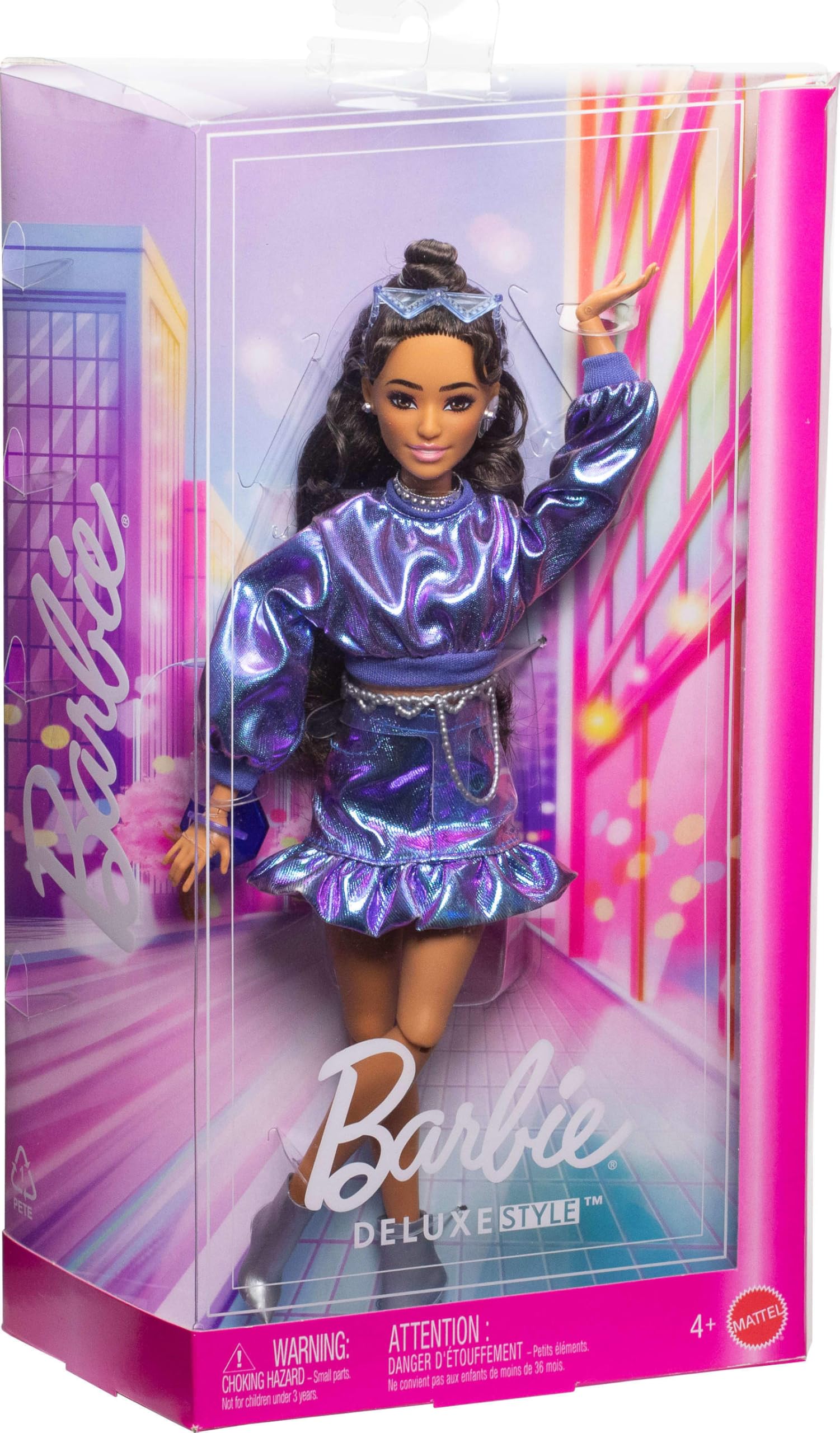 Barbie Deluxe Style Doll #7 - Metallic Blue Outfit | Wavy Brown Hair | Ages 4+ 6