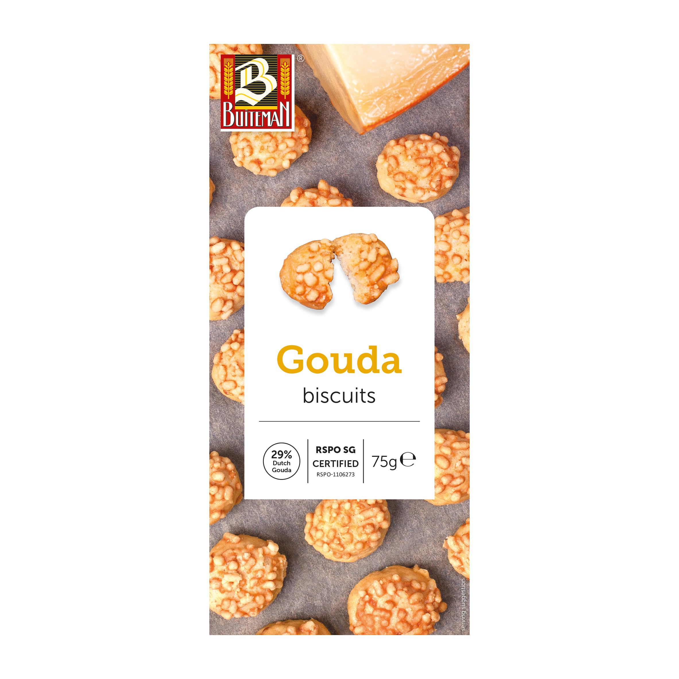 Buiteman Gouda Biscuit 75g - Savoury Crumble Biscuit with Aged Cheese Flavor