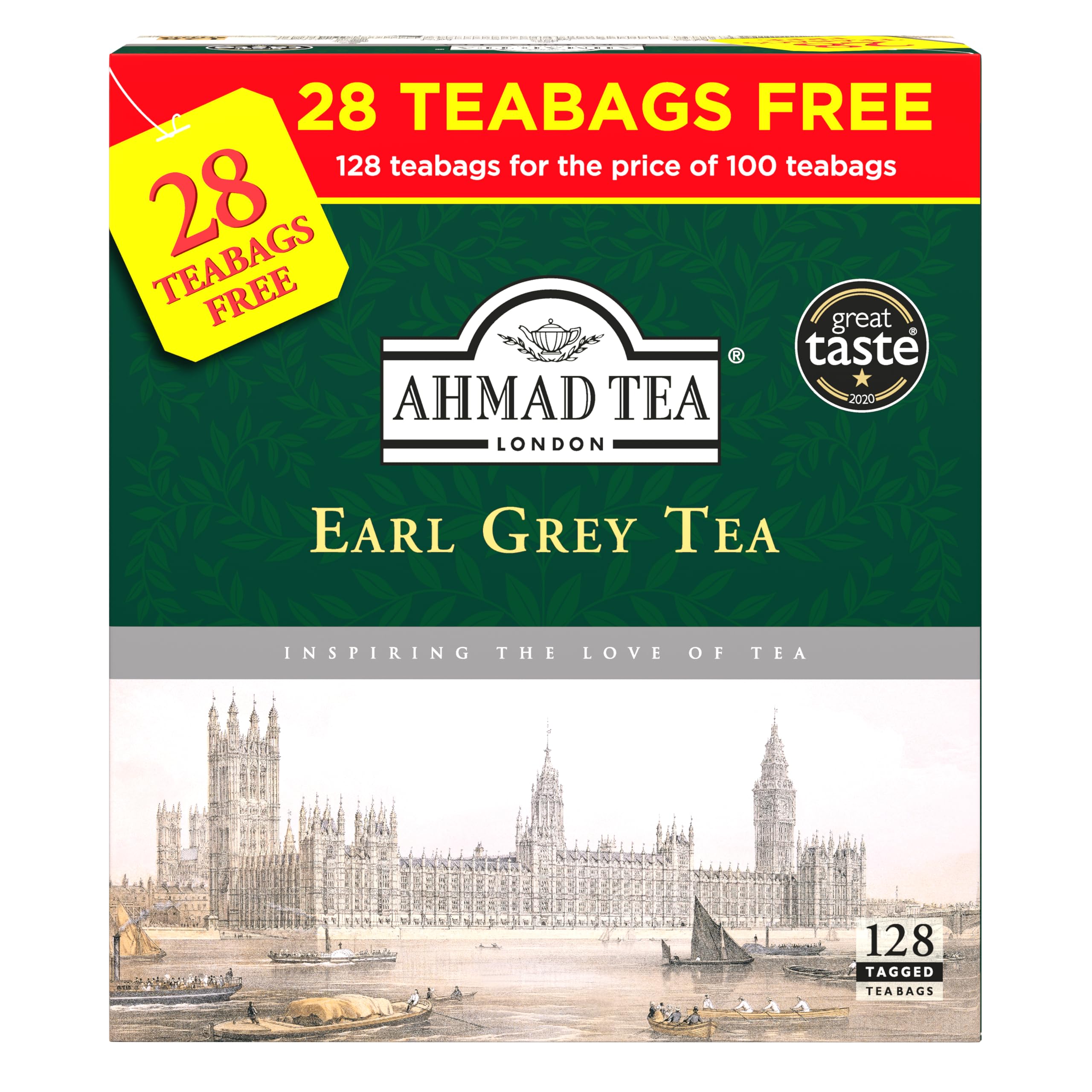 Ahmad Tea Earl Grey Black Tea - 128 Tagged Teabags | Bergamot Flavoured 1