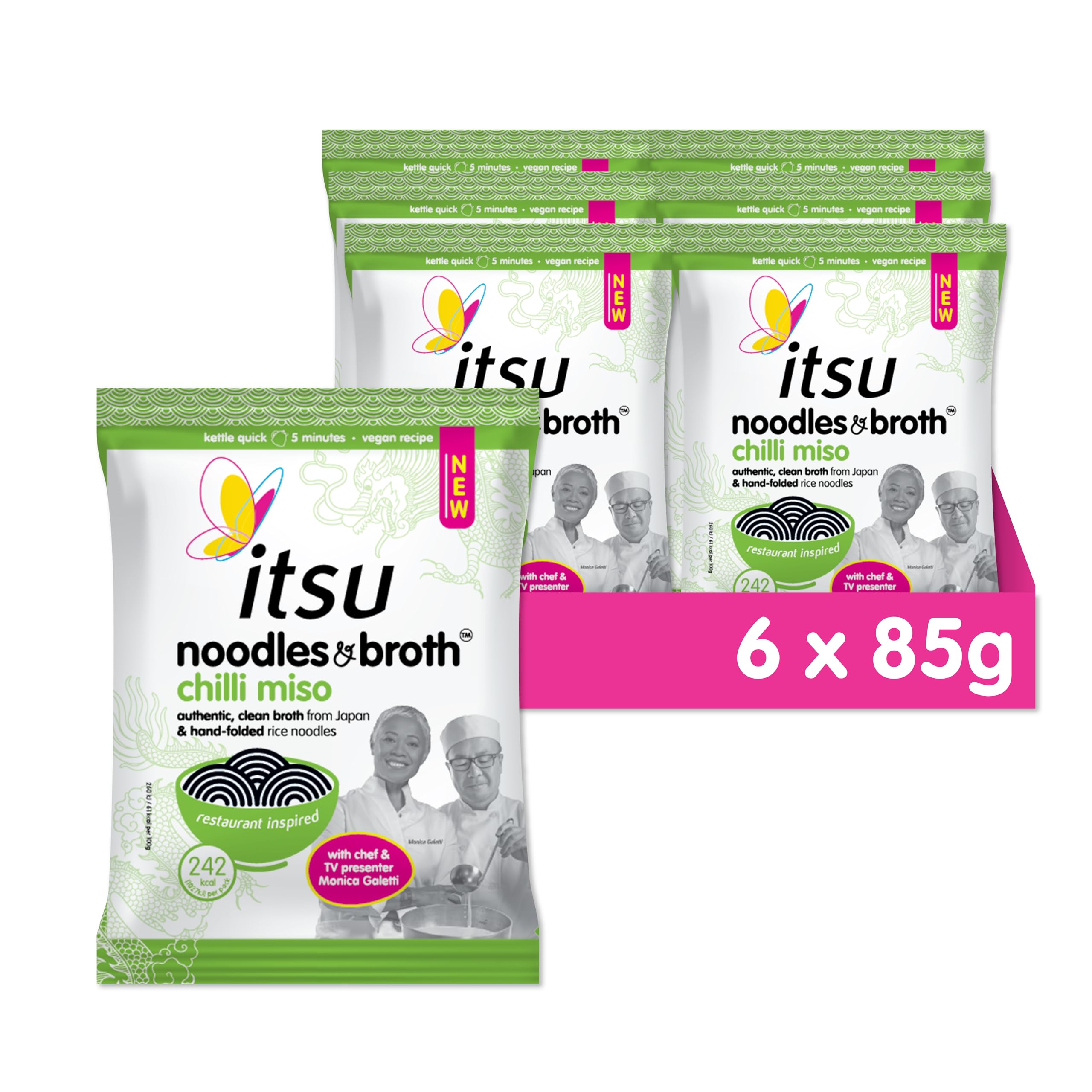 Itsu Chilli Miso Noodles & Broth Pouch 85g - Pack of 6 | Gluten Free Vegan Instant Noodles 9