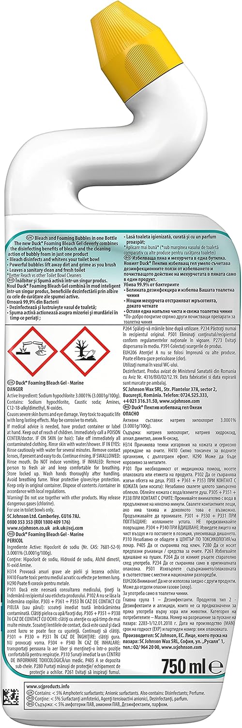 Duck - Extra Foaming Bleach Gel Toilet Cleaner, Marine Scent, 750ml 4