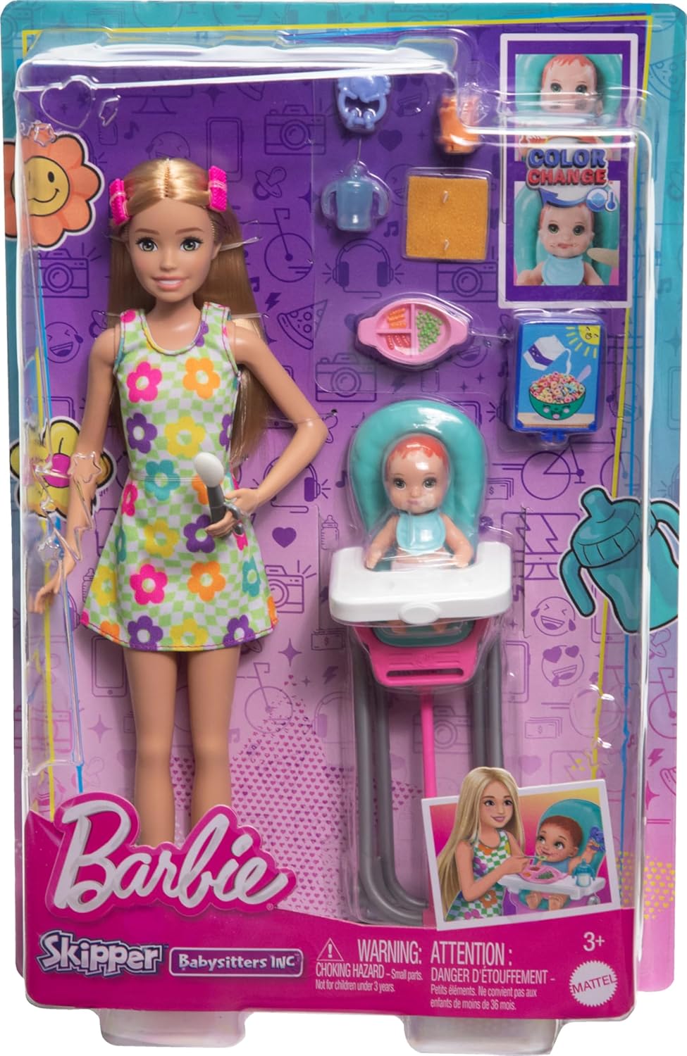 Barbie Skipper Babysitters Inc. Doll & Playset - 10-Piece Interactive Feeding Set for Kids 6
