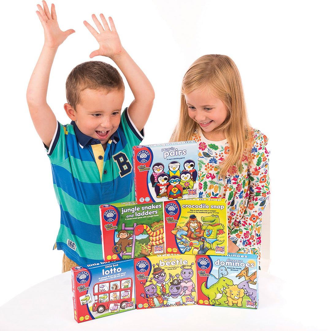 Orchard Toys Dinosaur Dominoes Mini Game, Compact Travel Dominoes for Kids