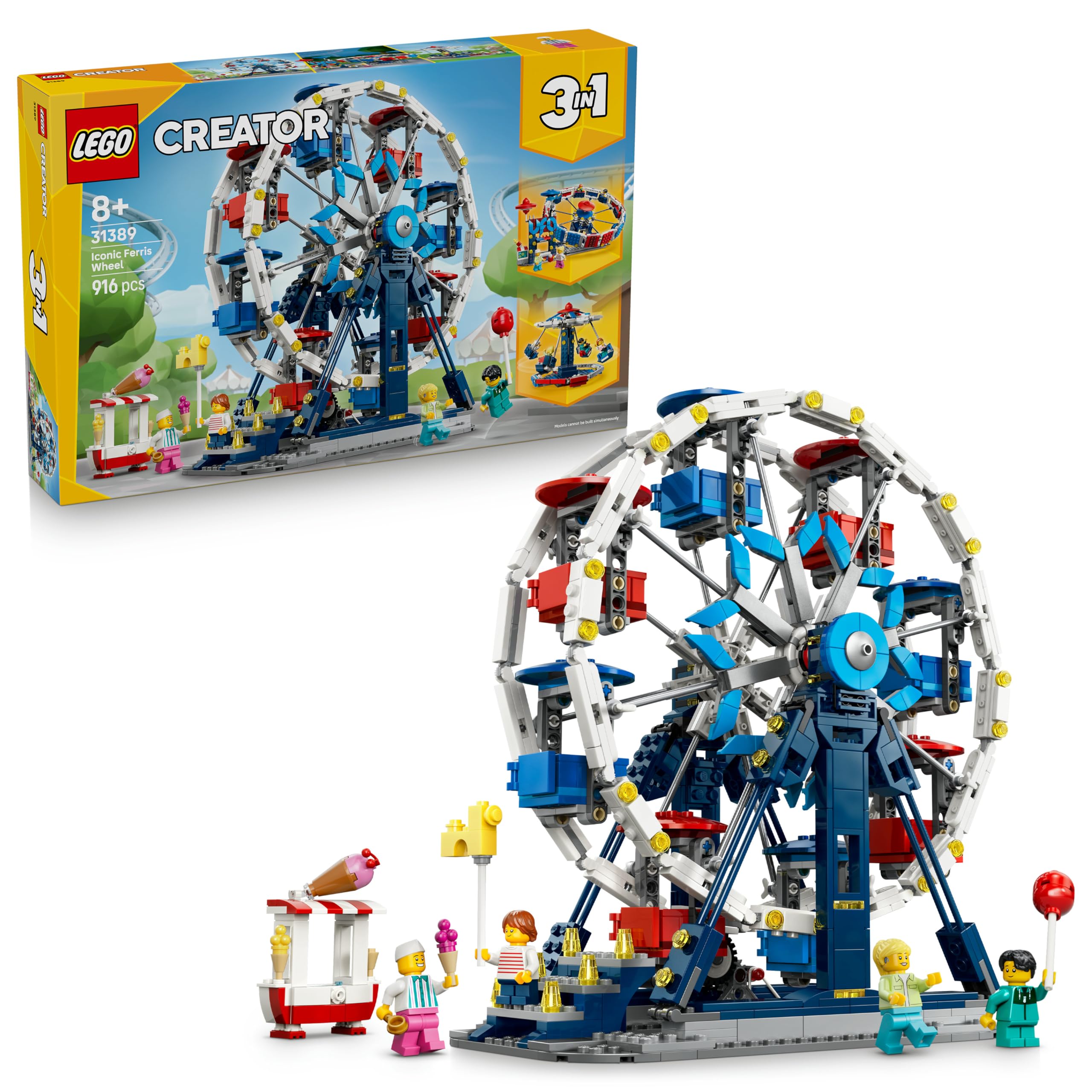 LEGO Creator 3 in 1 Iconic Ferris Wheel Building Set - 3 Amusement Park Rides, 4 Minifigures, Ages 8+